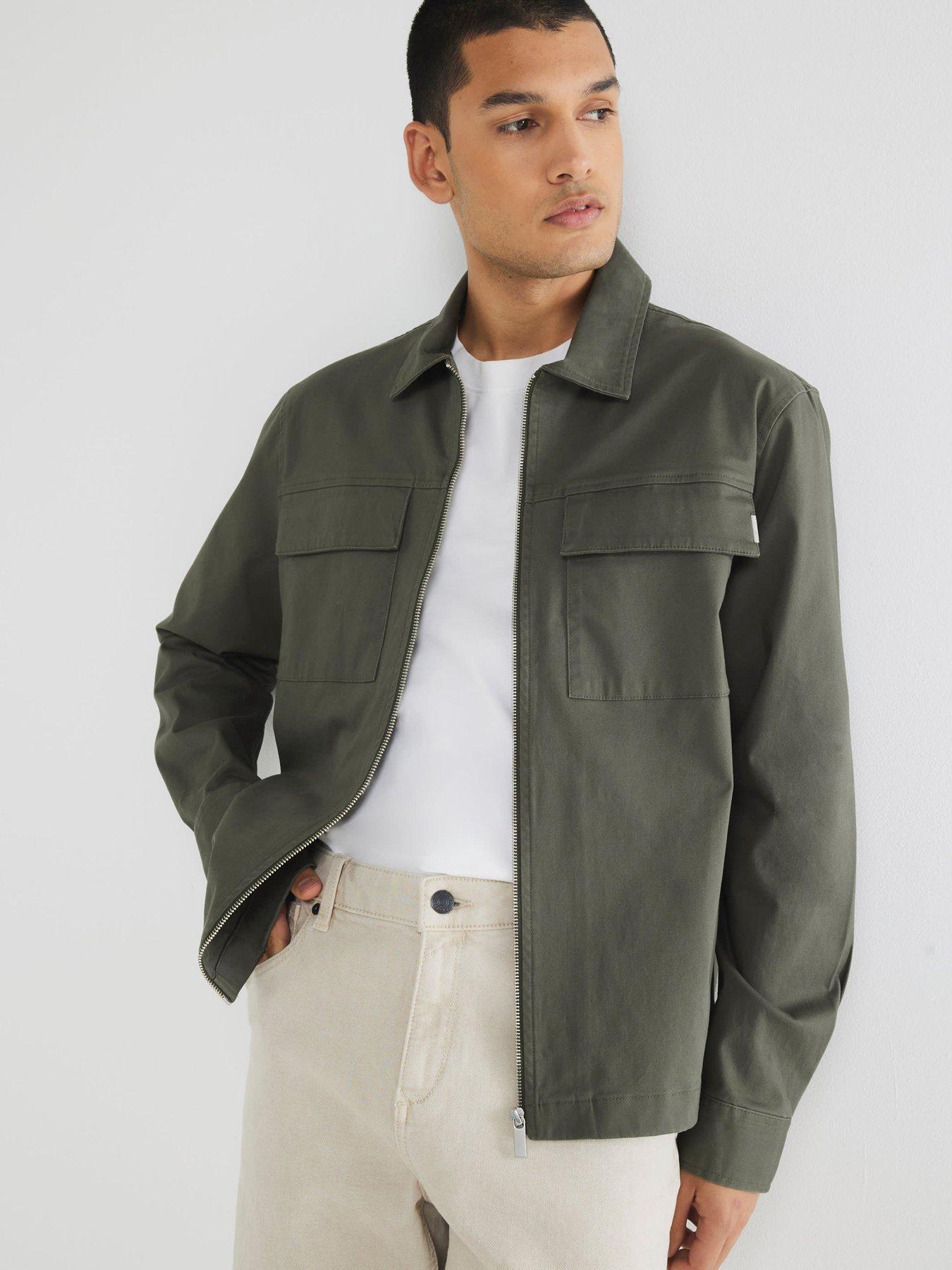 undefined Long Sleeve Clean Zipper Shirt - Khaki