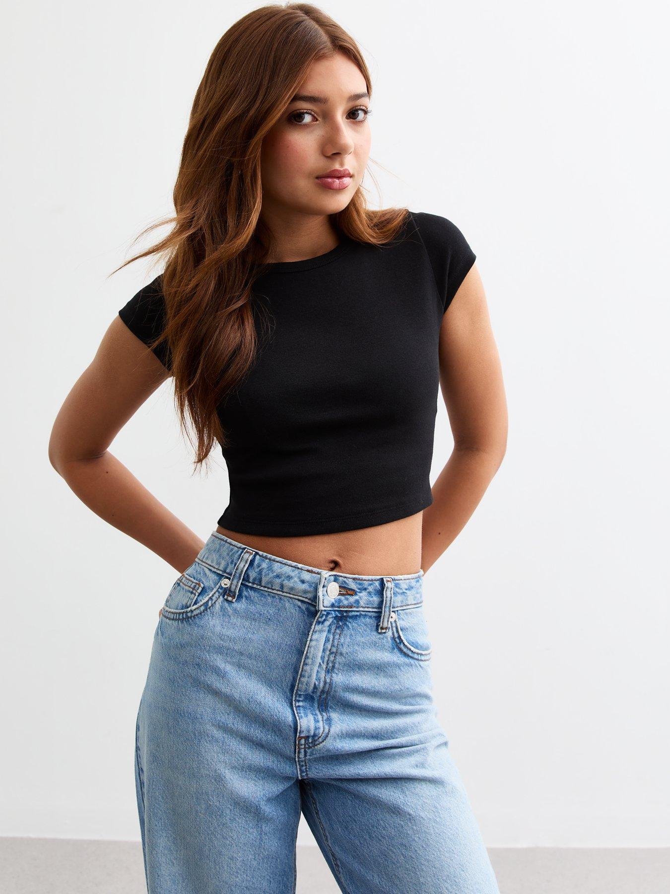 undefined Girls Cap Sleeve Baby T-Shirt Top - Black