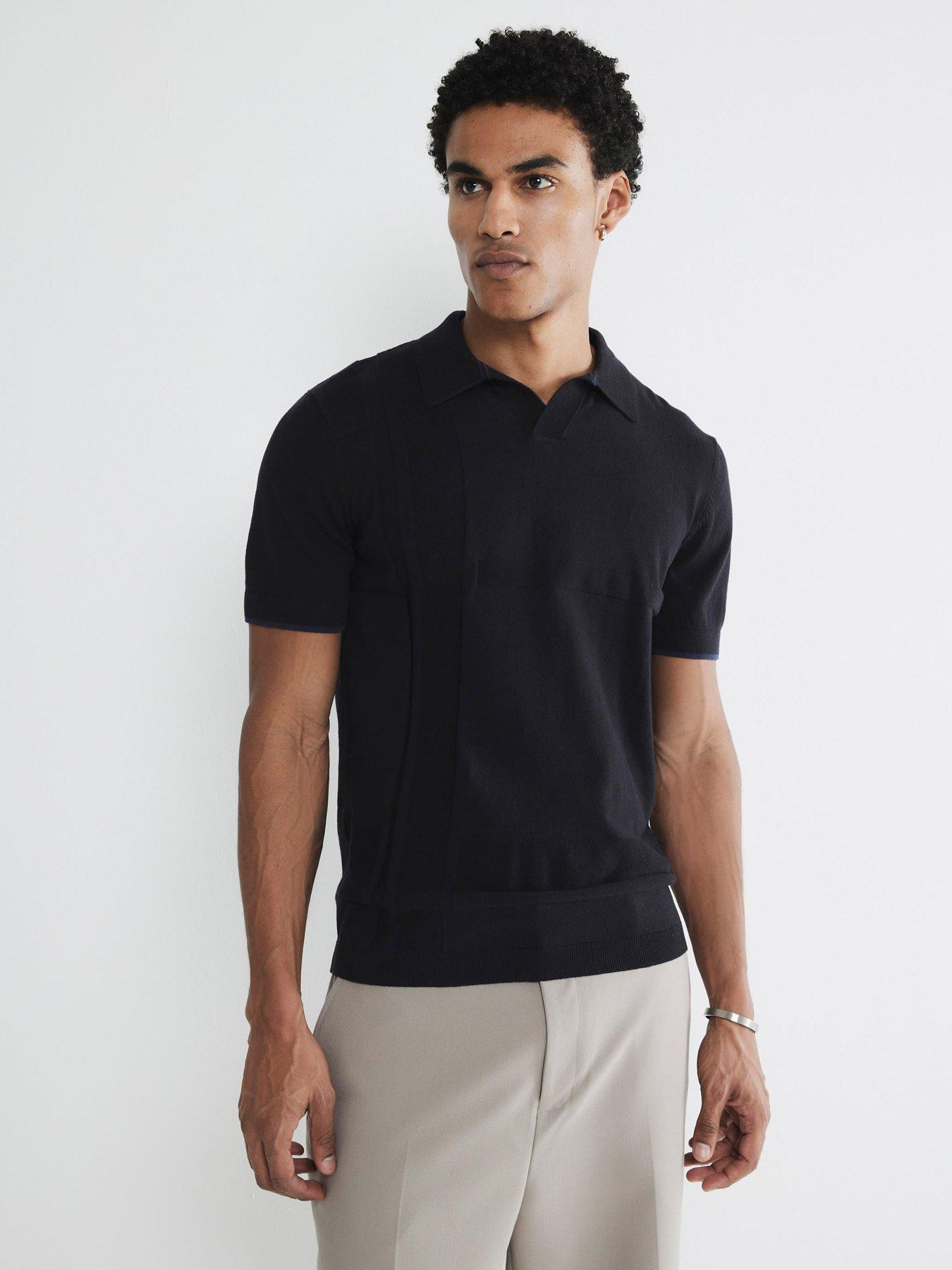 undefined Asymmetric Knitted Open Collar Polo Shirt - Black