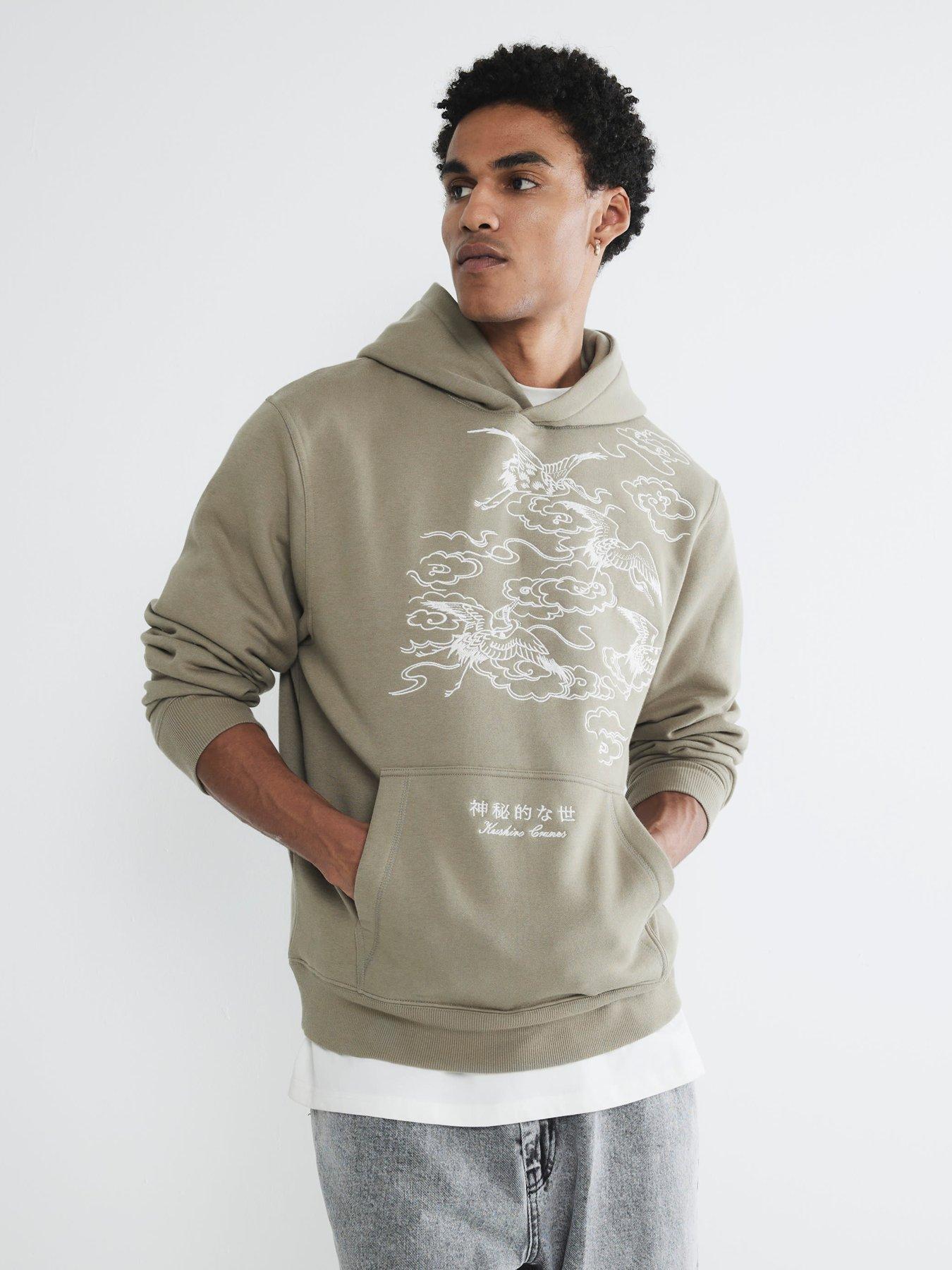 undefined Crane Clouds Embroidered Hoodie - Khaki
