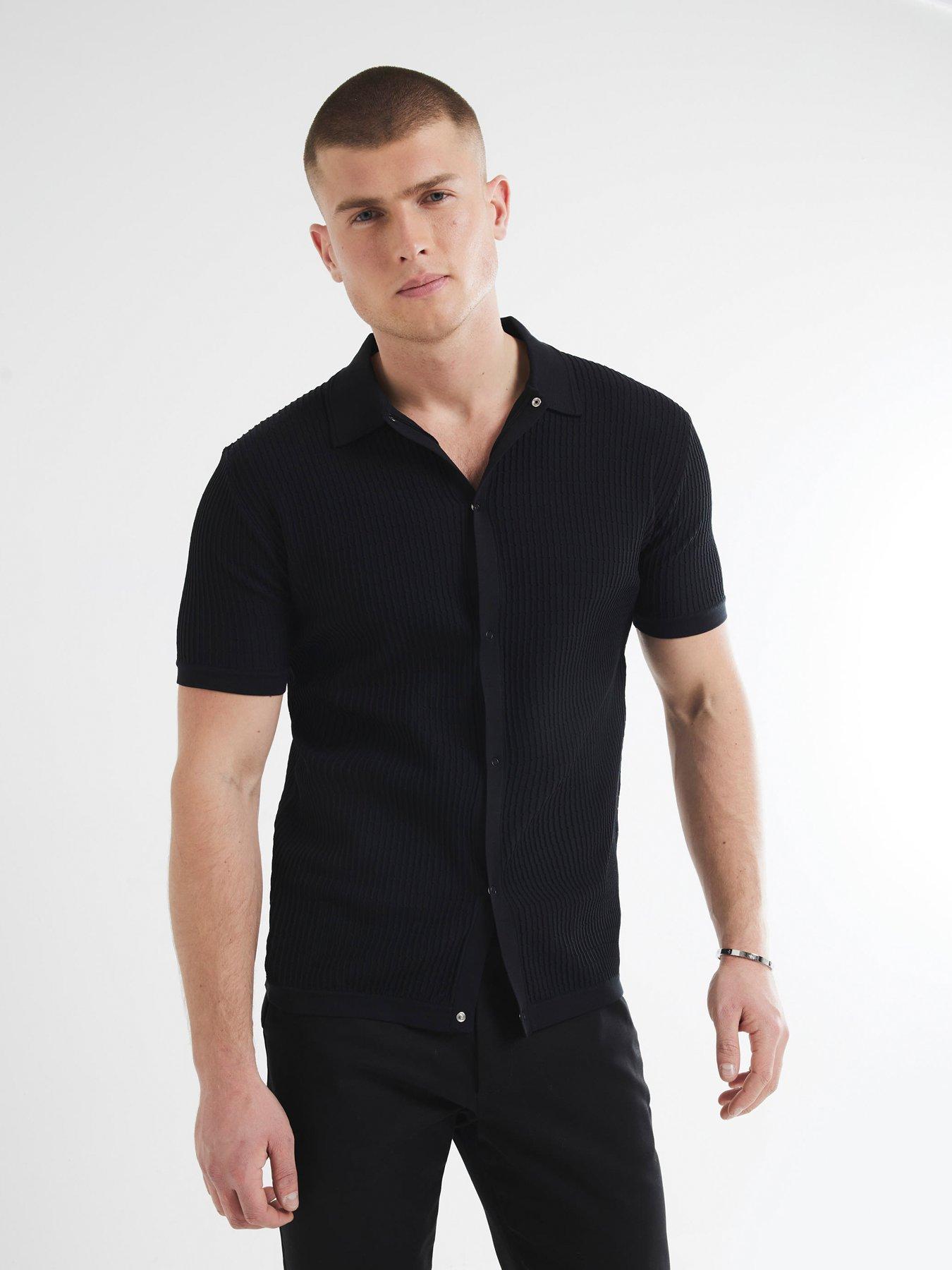 undefined Short Sleeve Brick Pointelle Shirt - Black