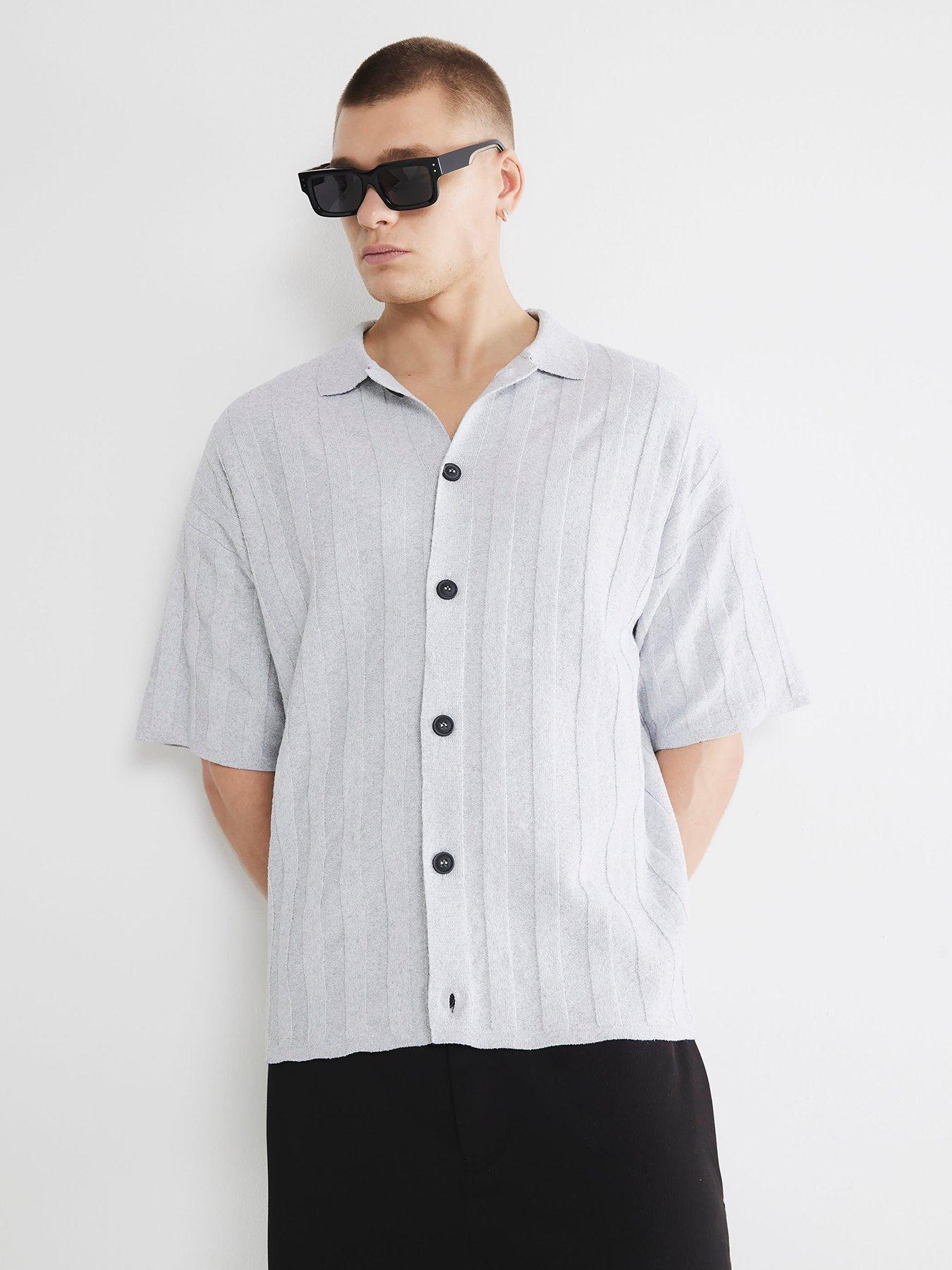 undefined Short Sleeve Ribbed Boucle Shirt