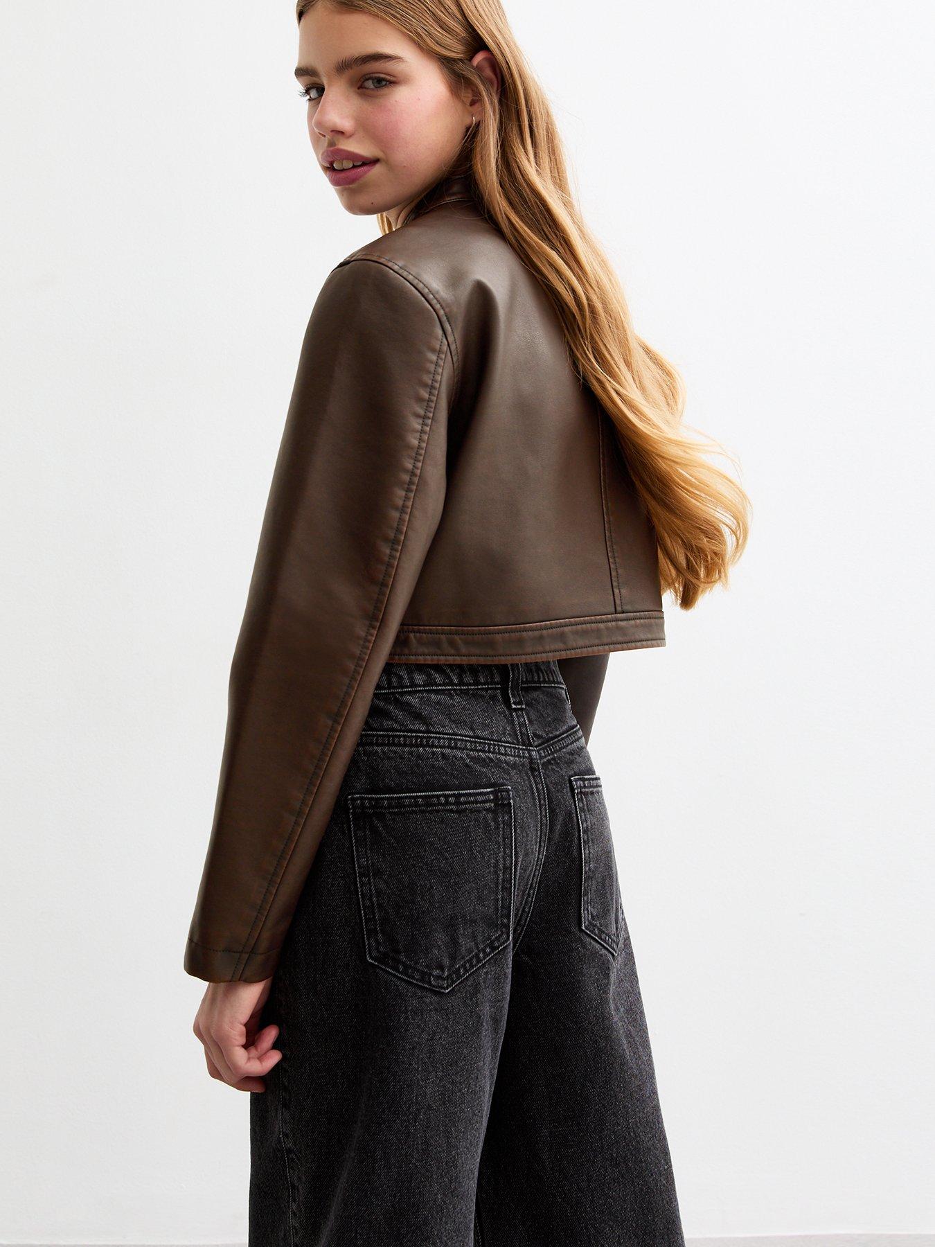 Image 3 of 4 of New Look 915 Girls Brown Faux Leather Biker Jacket