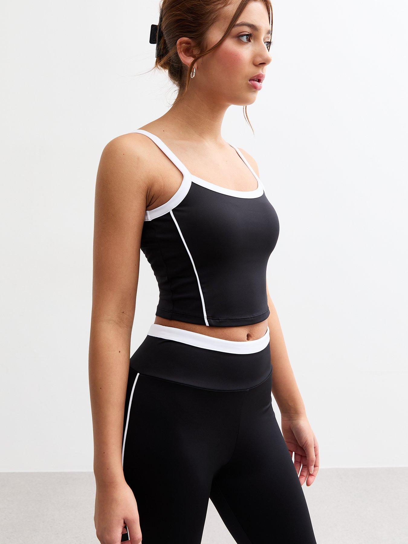 undefined Girls Contrast Piping Cropped Vest - Black