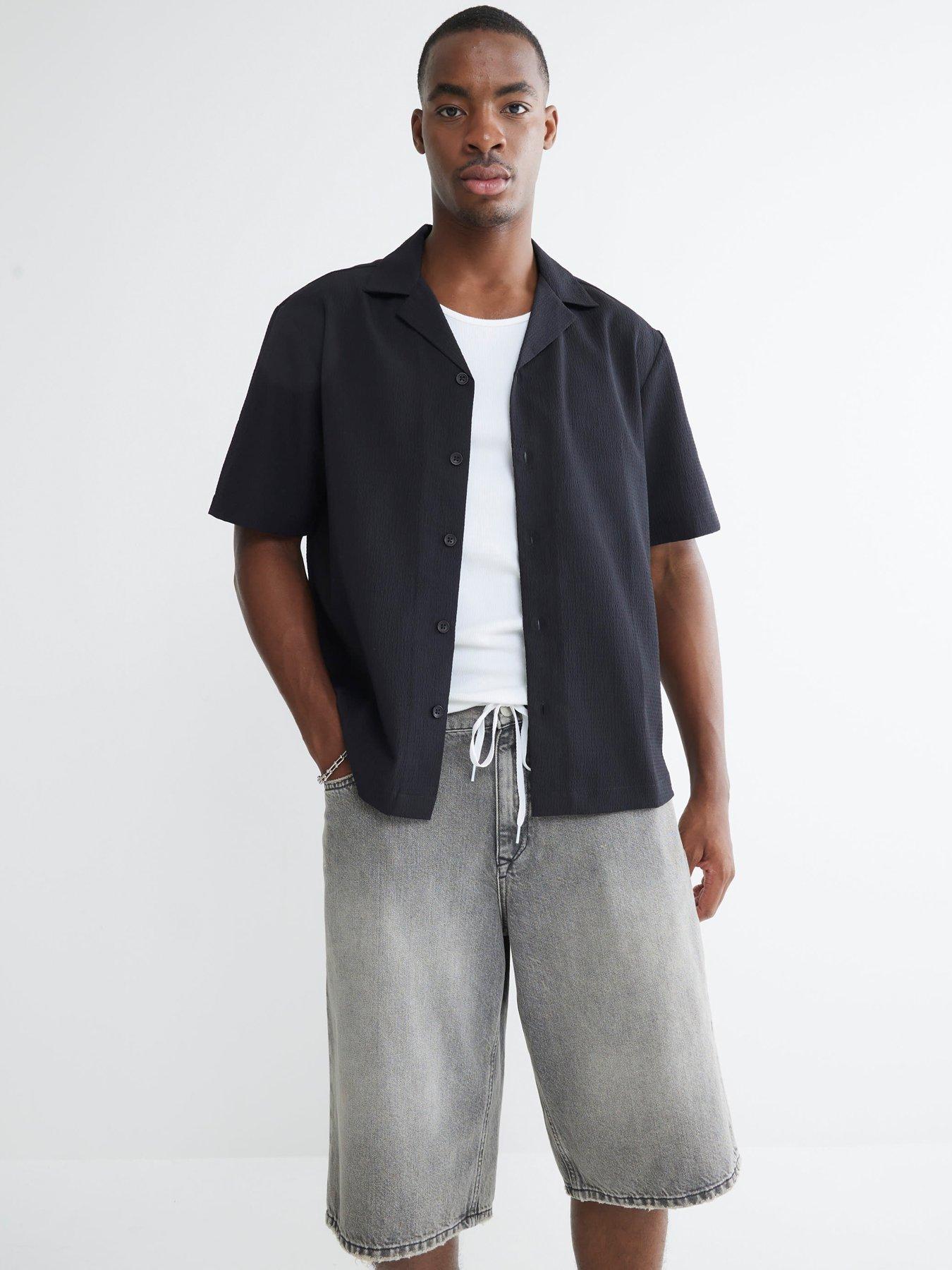 undefined Seersucker Pocket Short Sleeve Shirt - Black