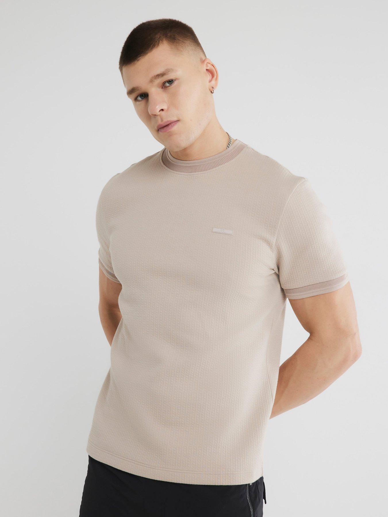 undefined Short Sleeve Slim Fit Quilted Badge T-Shirt - Beige