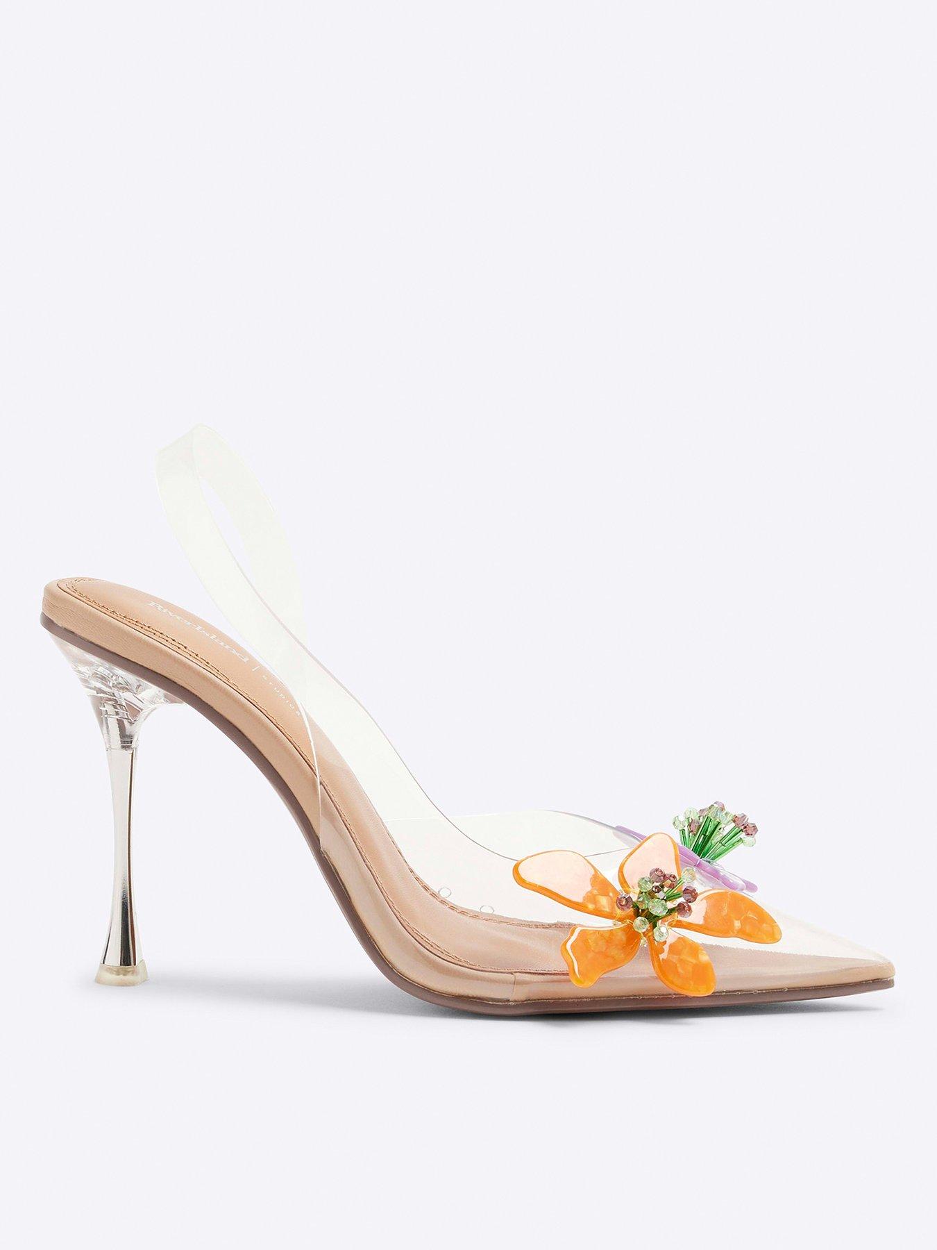 undefined Perspex Flower Court Shoe - Clear