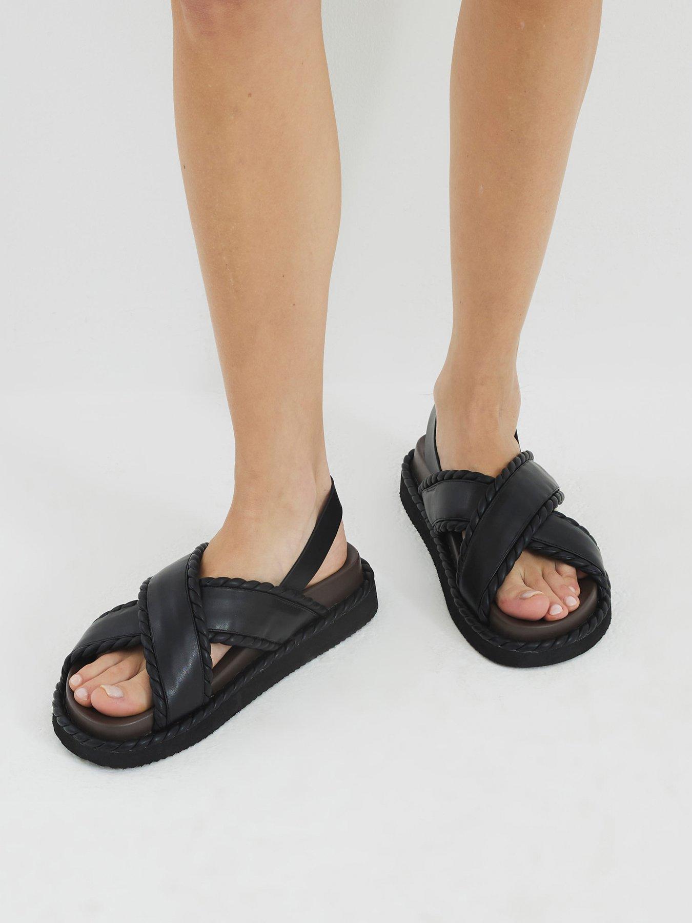 Image of River Island Wide Cross Strap Sandal - Black