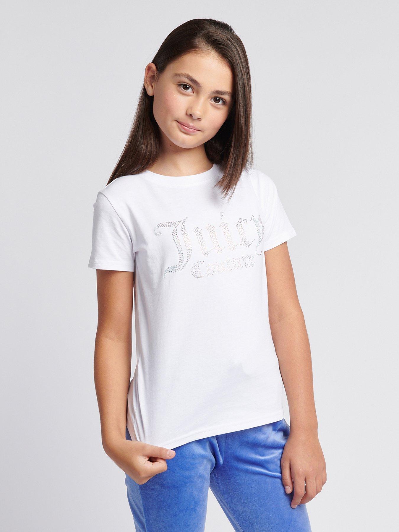 undefined Girls Diamante Fitted Short Sleeve T-Shirt - White