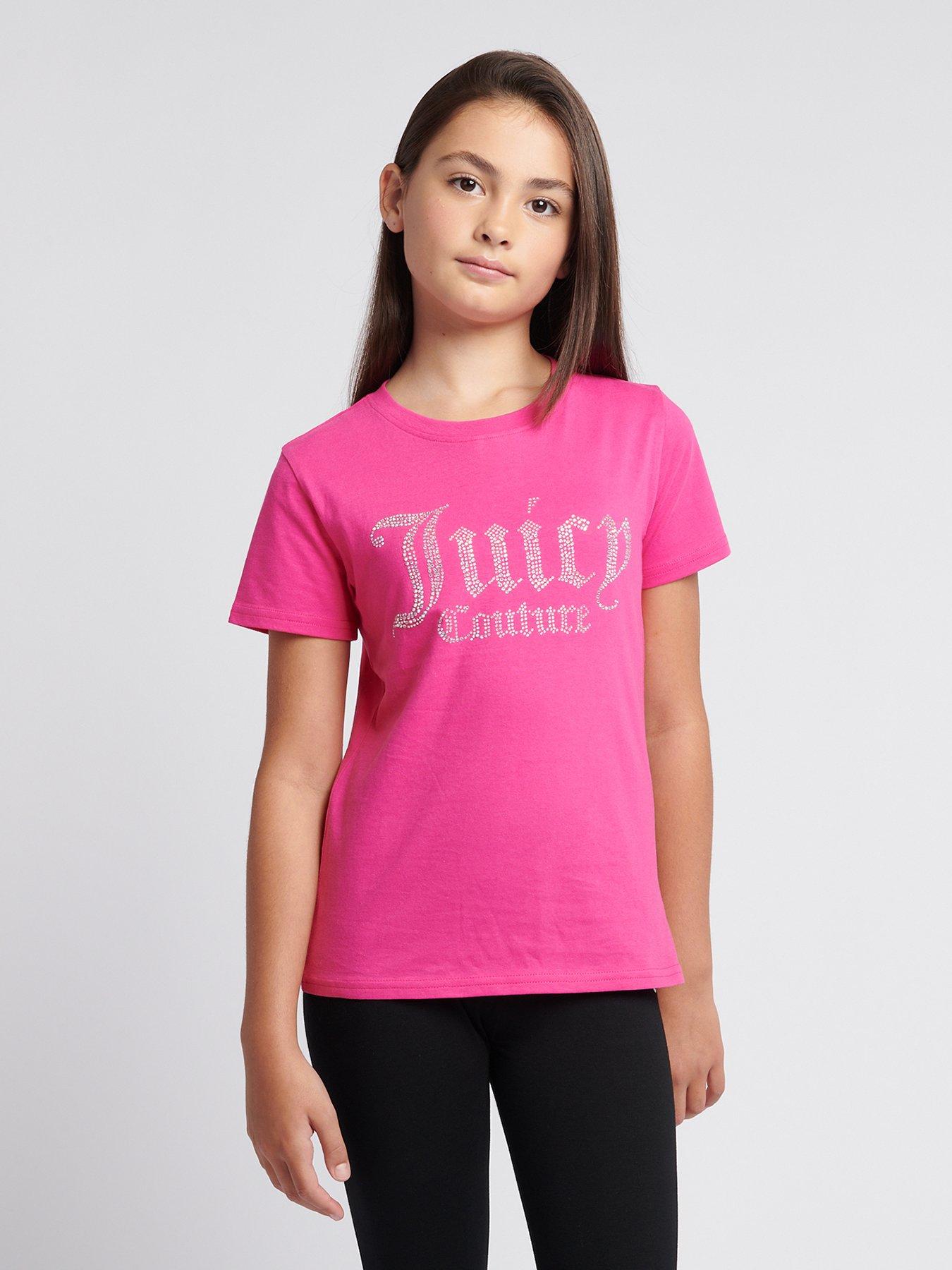 undefined Girls Diamante Fitted Short Sleeve T-Shirt - Dark Pink