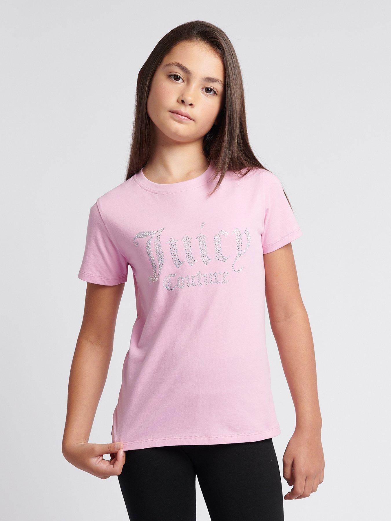 undefined Girls Diamante Fitted Short Sleeve T-Shirt - Pink
