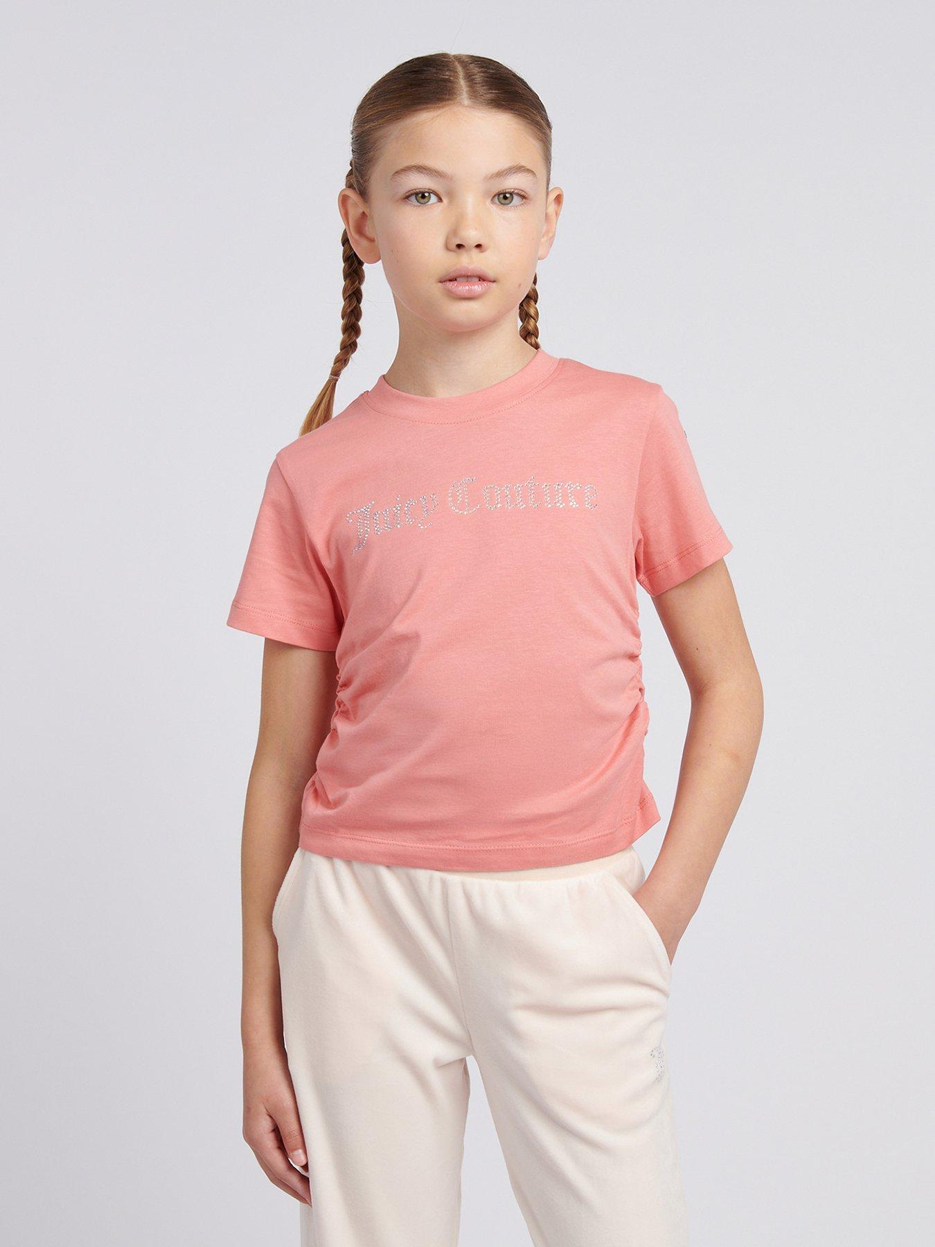 undefined Girls Diamante Baby Short Sleeve T-Shirt - Light Orange