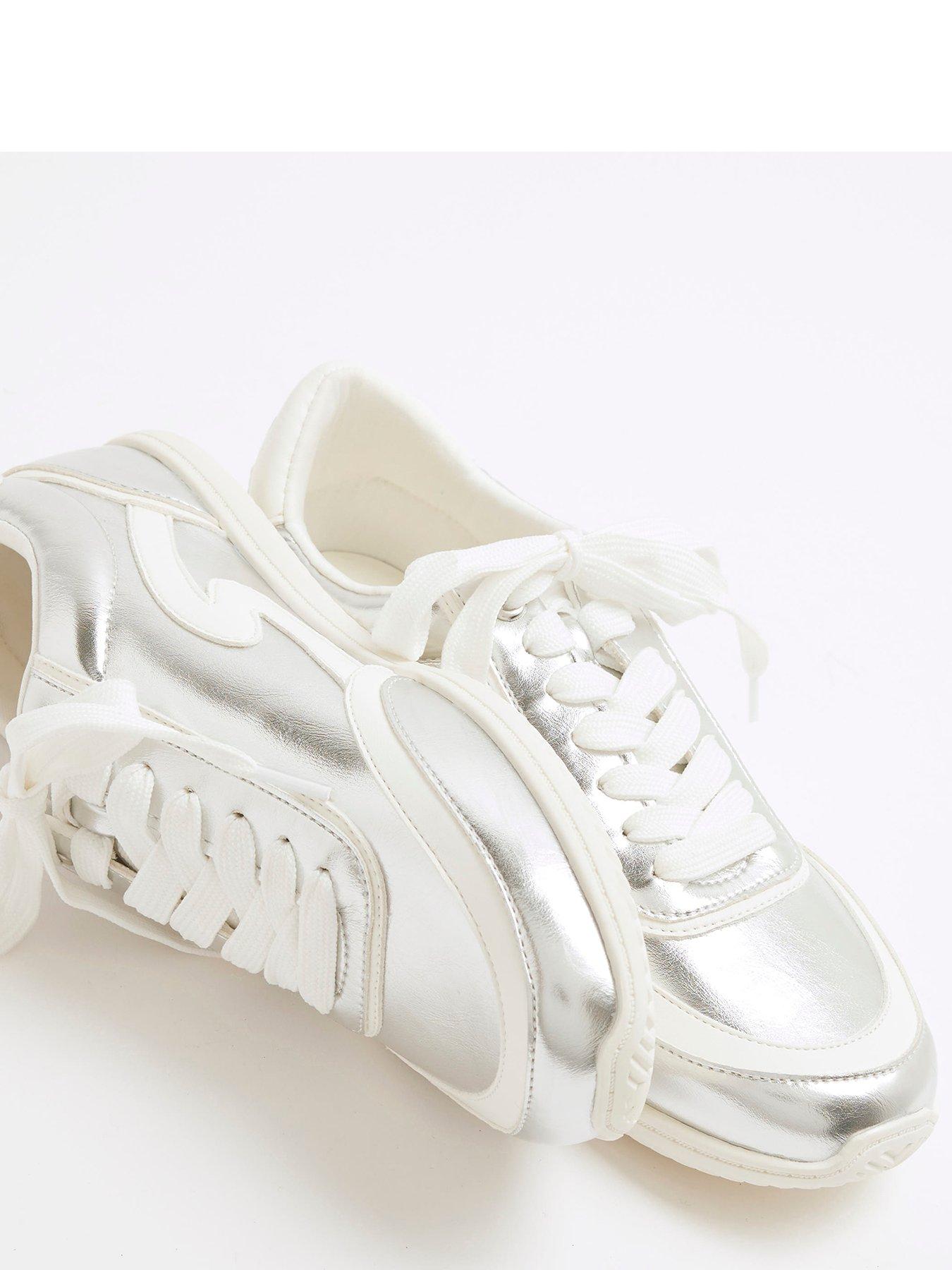 River Island Slim Lace Up Trainer Silver Very