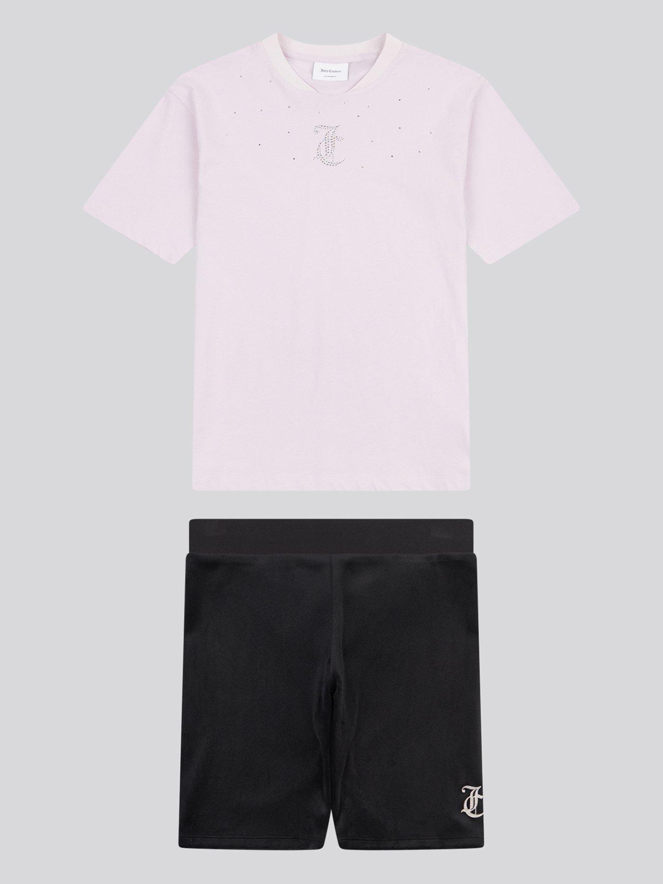 undefined Girls Loose Tee & Velour Cycling Short Set - Black