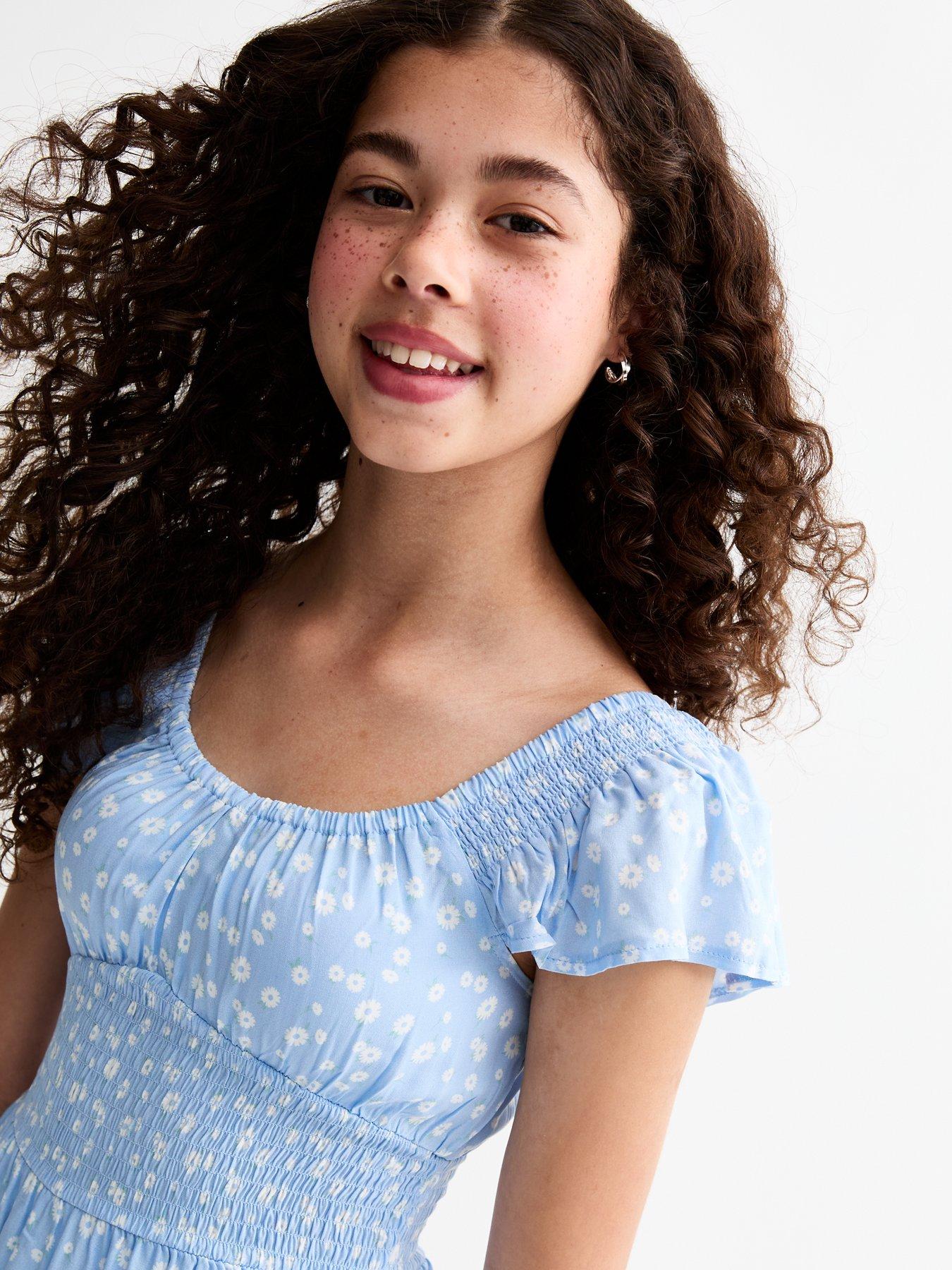 New Look 915 Girls Floral Print Frill Sleeve Skort Mini Dress