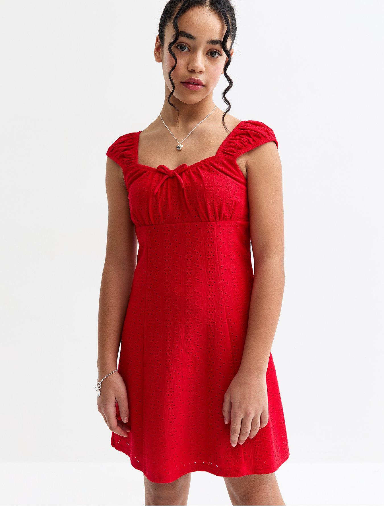 undefined Girls Broderie Anglaise Dress - Red
