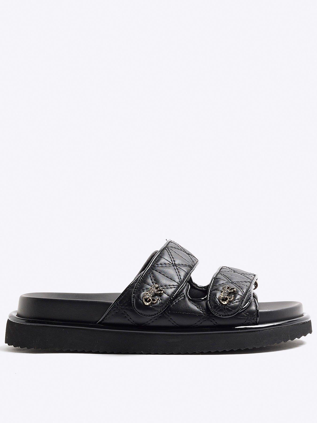 Image 1 of 6 of River Island Quilted Chunky Sandal - Black