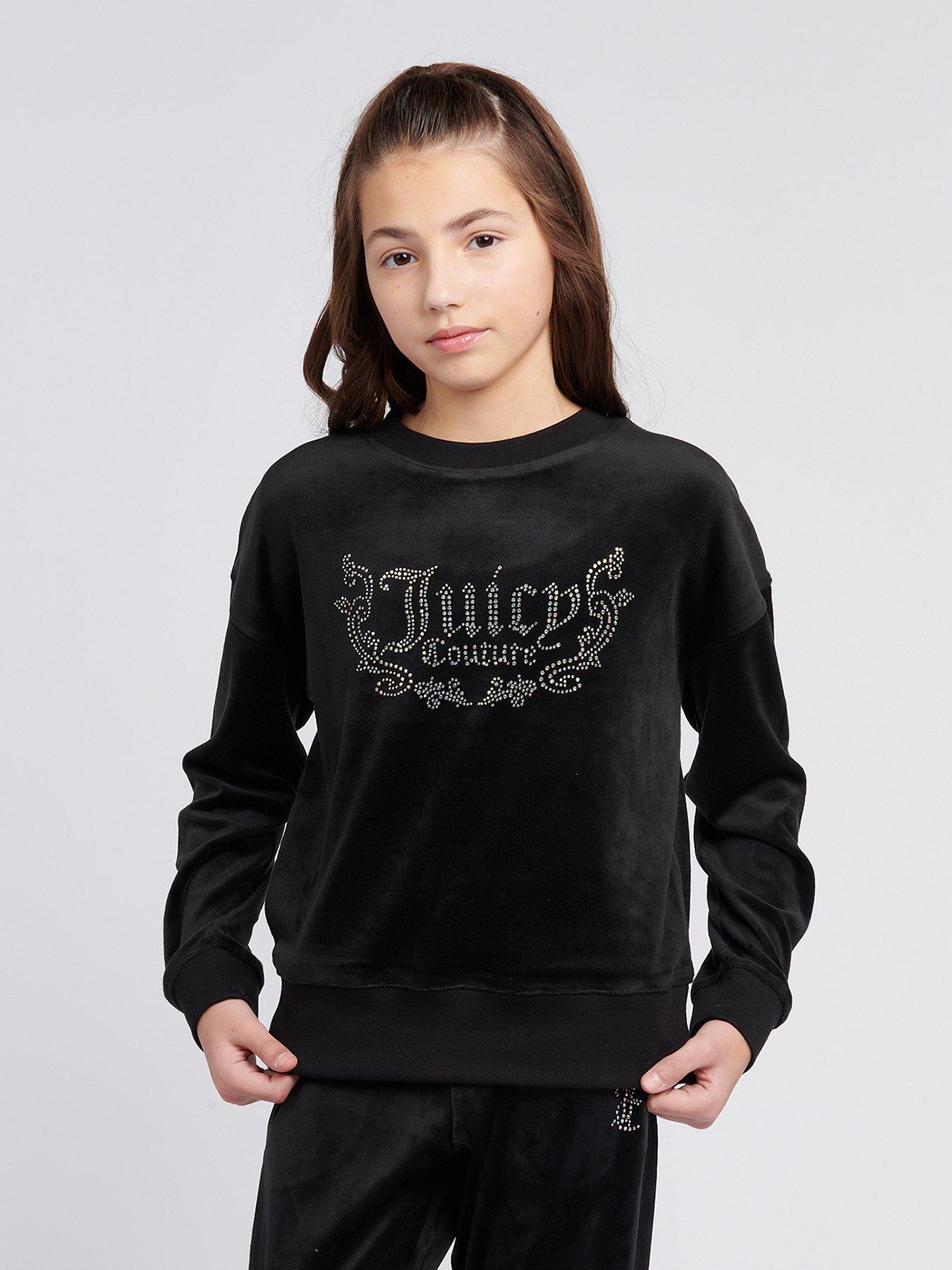 undefined Girls Diamante Crew Neck Sweatshirt - Black