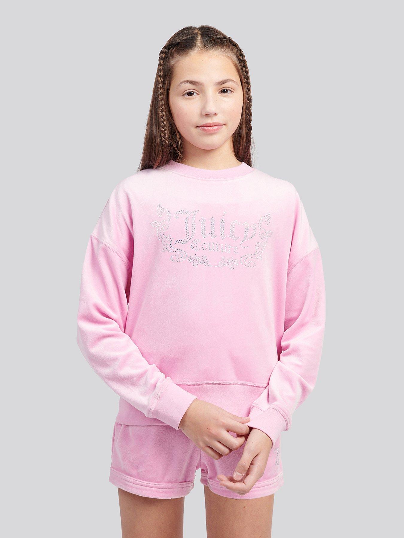 undefined Girls Diamante Crew Neck Sweatshirt - Pink