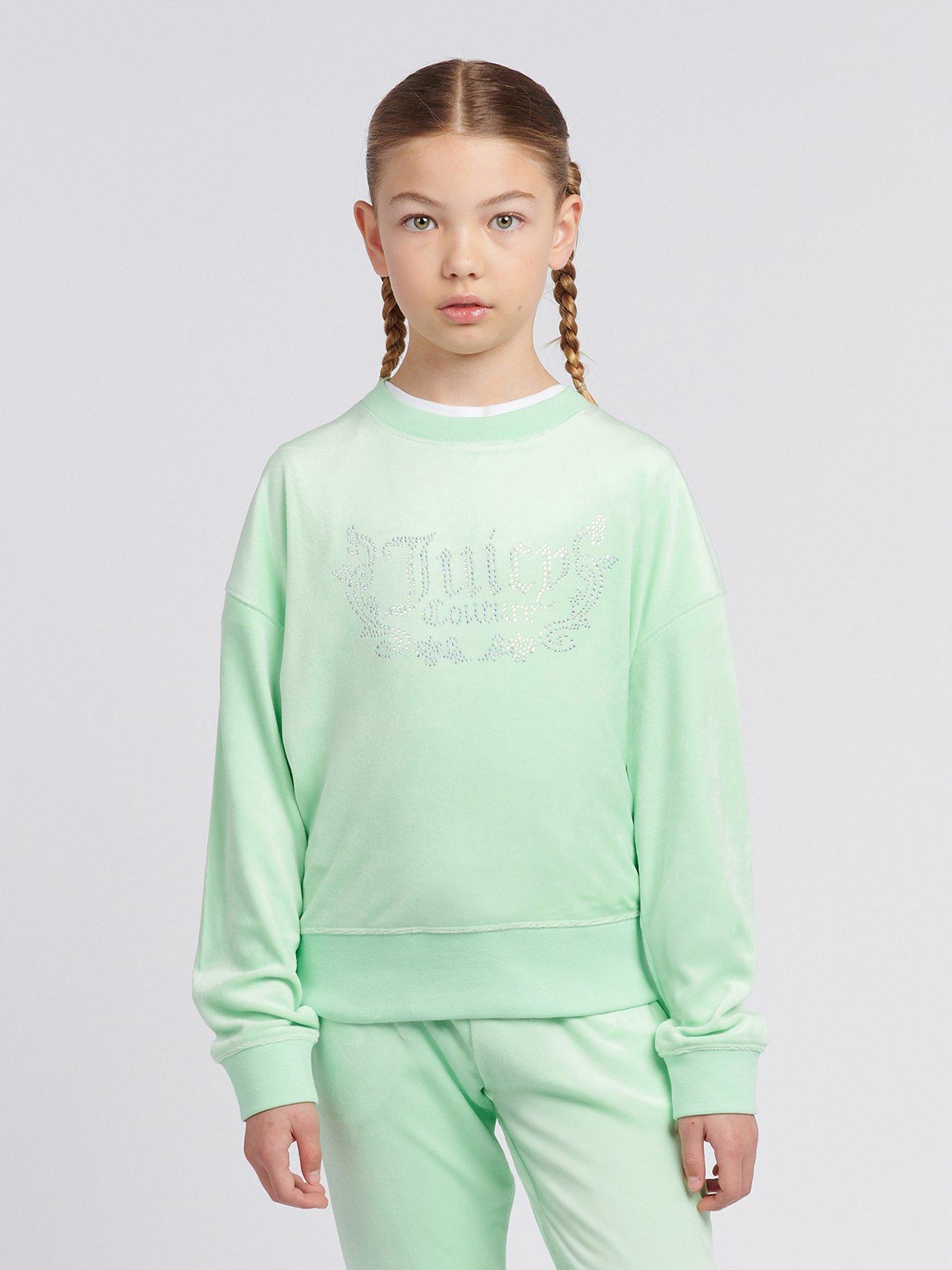 undefined Girls Diamante Crew Neck Sweat - Green