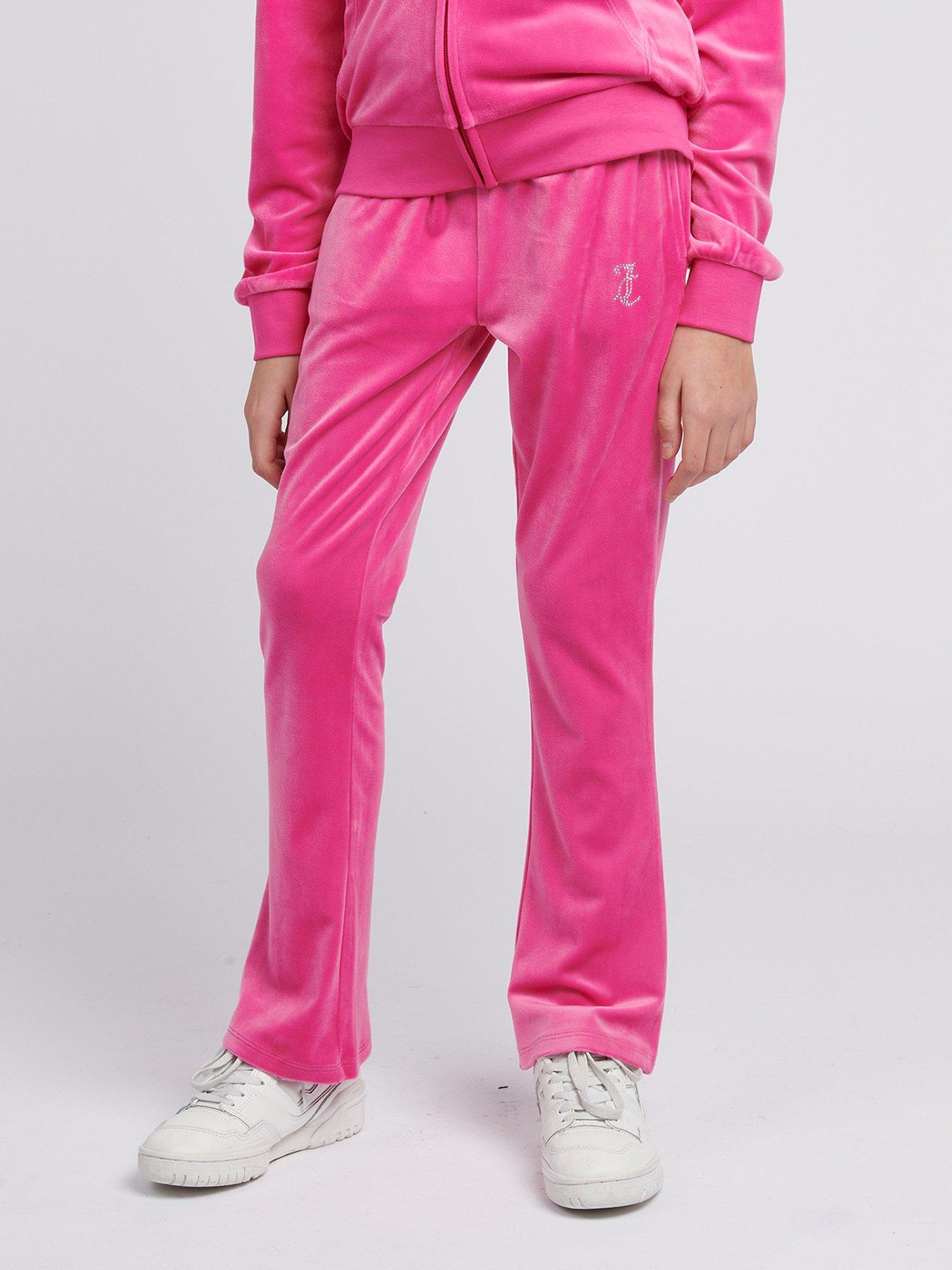 undefined Girls Diamante Velour Bootcut Jogger - Dark Pink