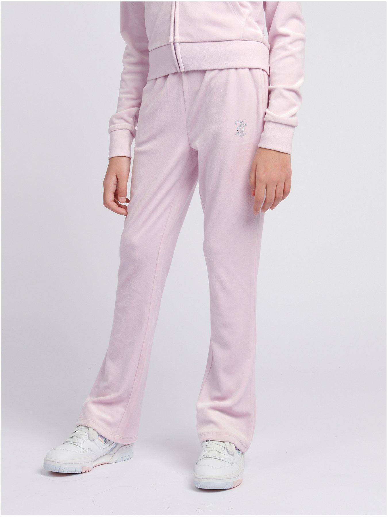 undefined Girls Diamante Velour Bootcut Jogger - Light Pink