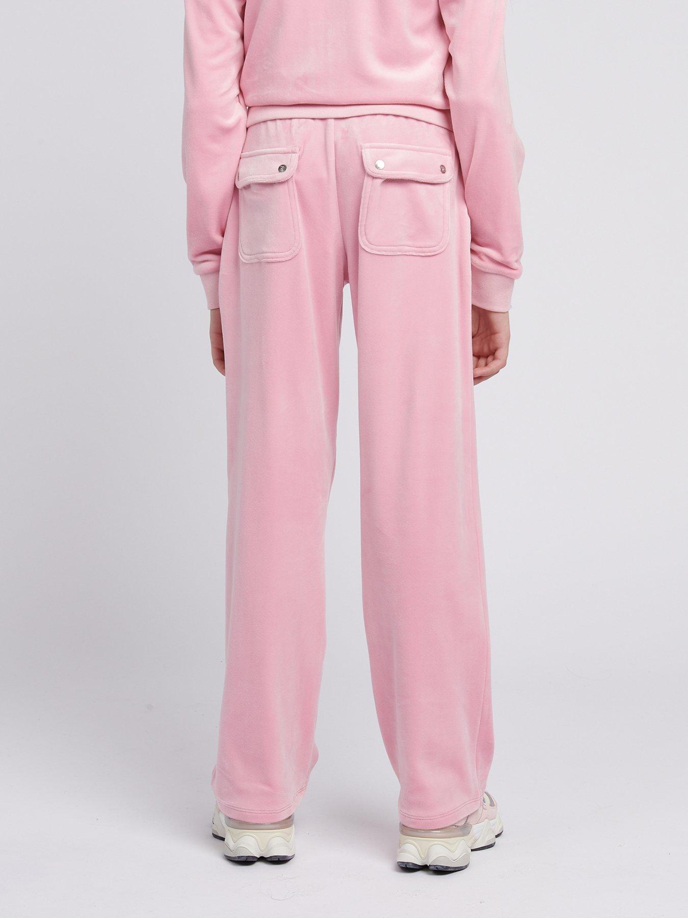 Image 2 of 4 of Juicy Couture Girls Mini Diamante Velour Wide Leg Jogger - Light Pink