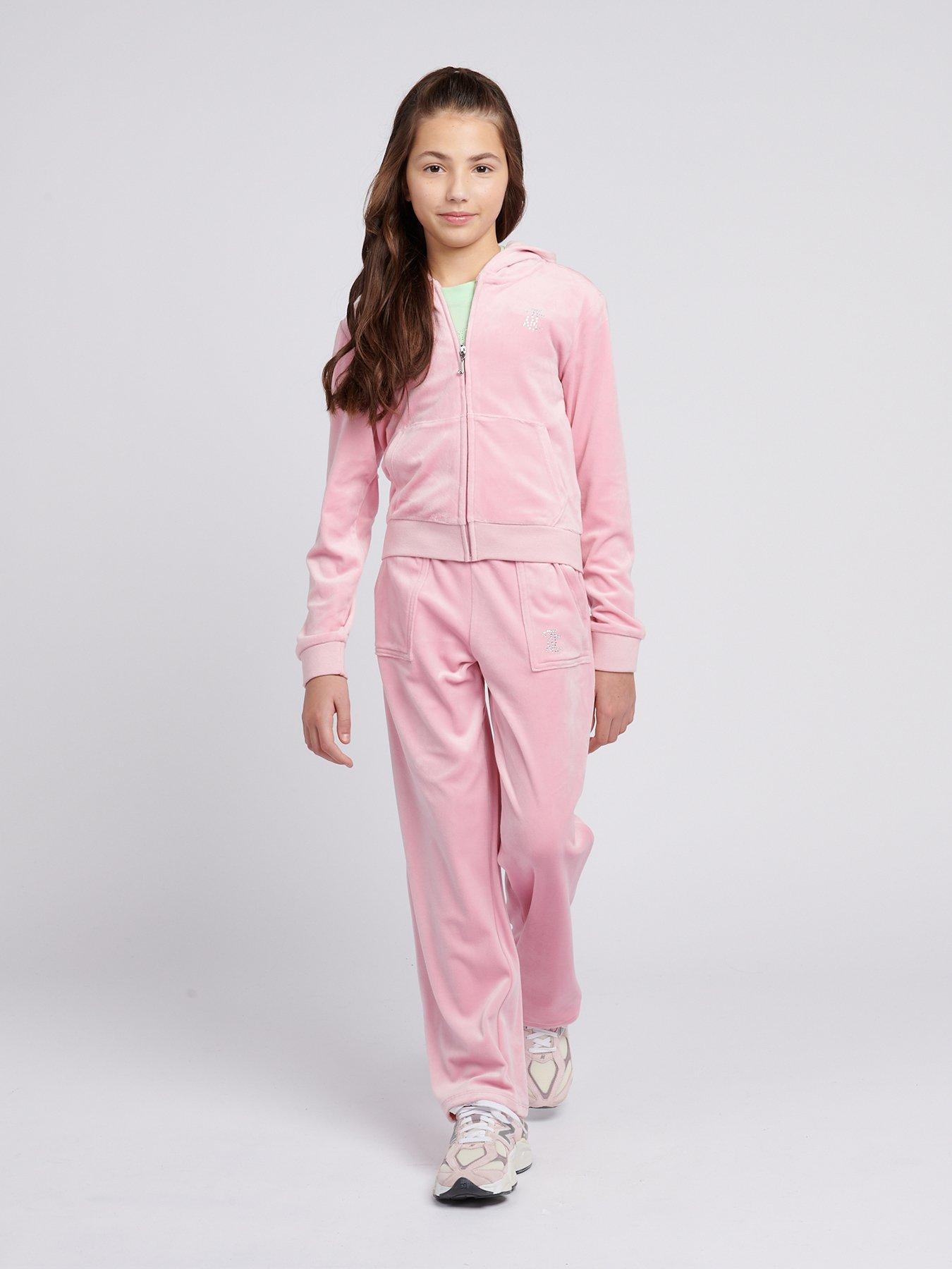 Image 3 of 4 of Juicy Couture Girls Mini Diamante Velour Wide Leg Jogger - Light Pink