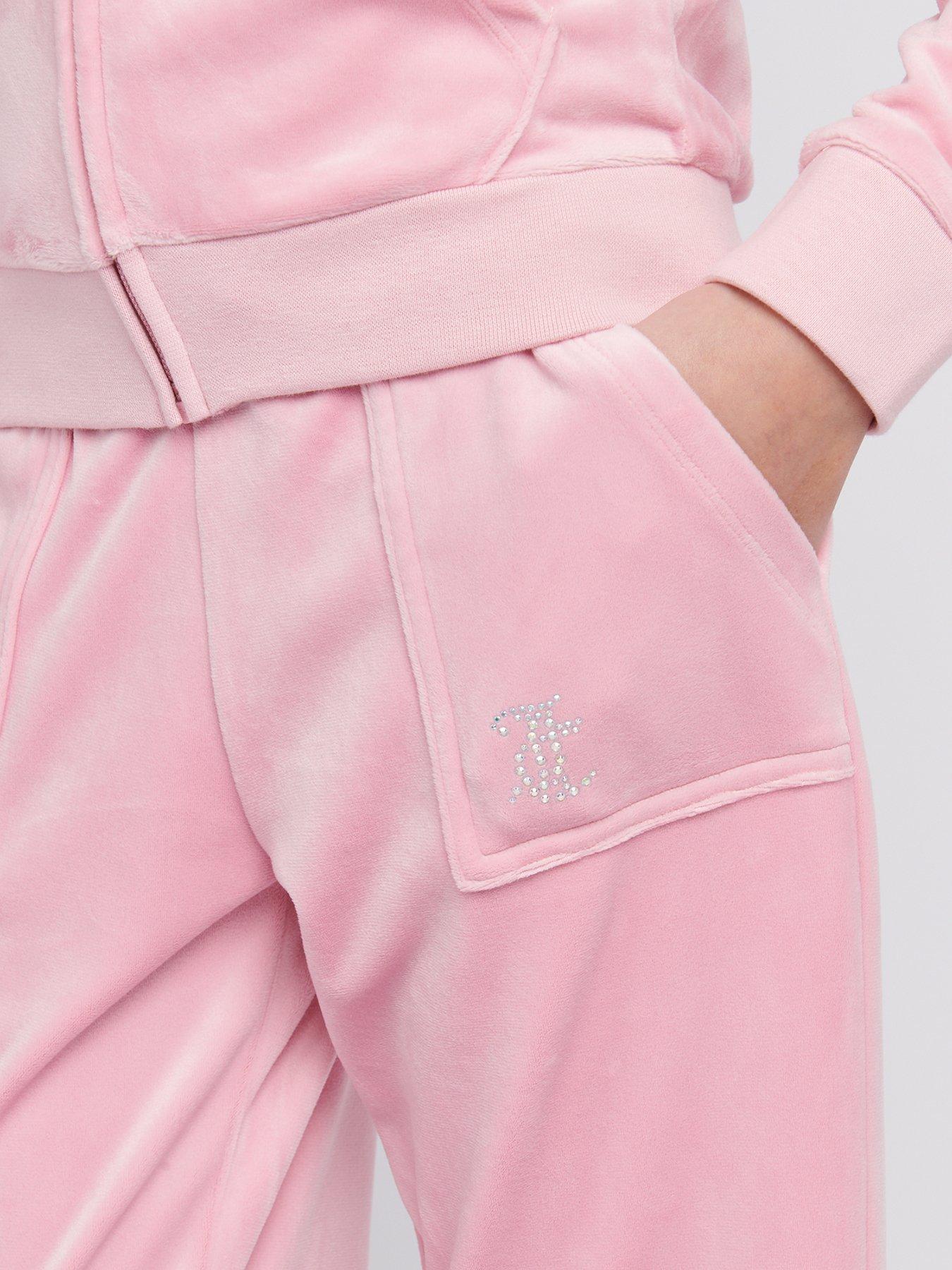 Image 4 of 4 of Juicy Couture Girls Mini Diamante Velour Wide Leg Jogger - Light Pink