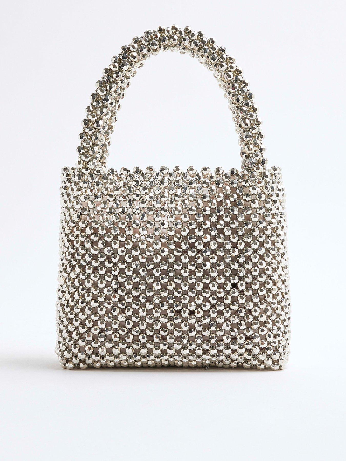 Image 1 of 5 of River Island Small Beaded Bag - Silver