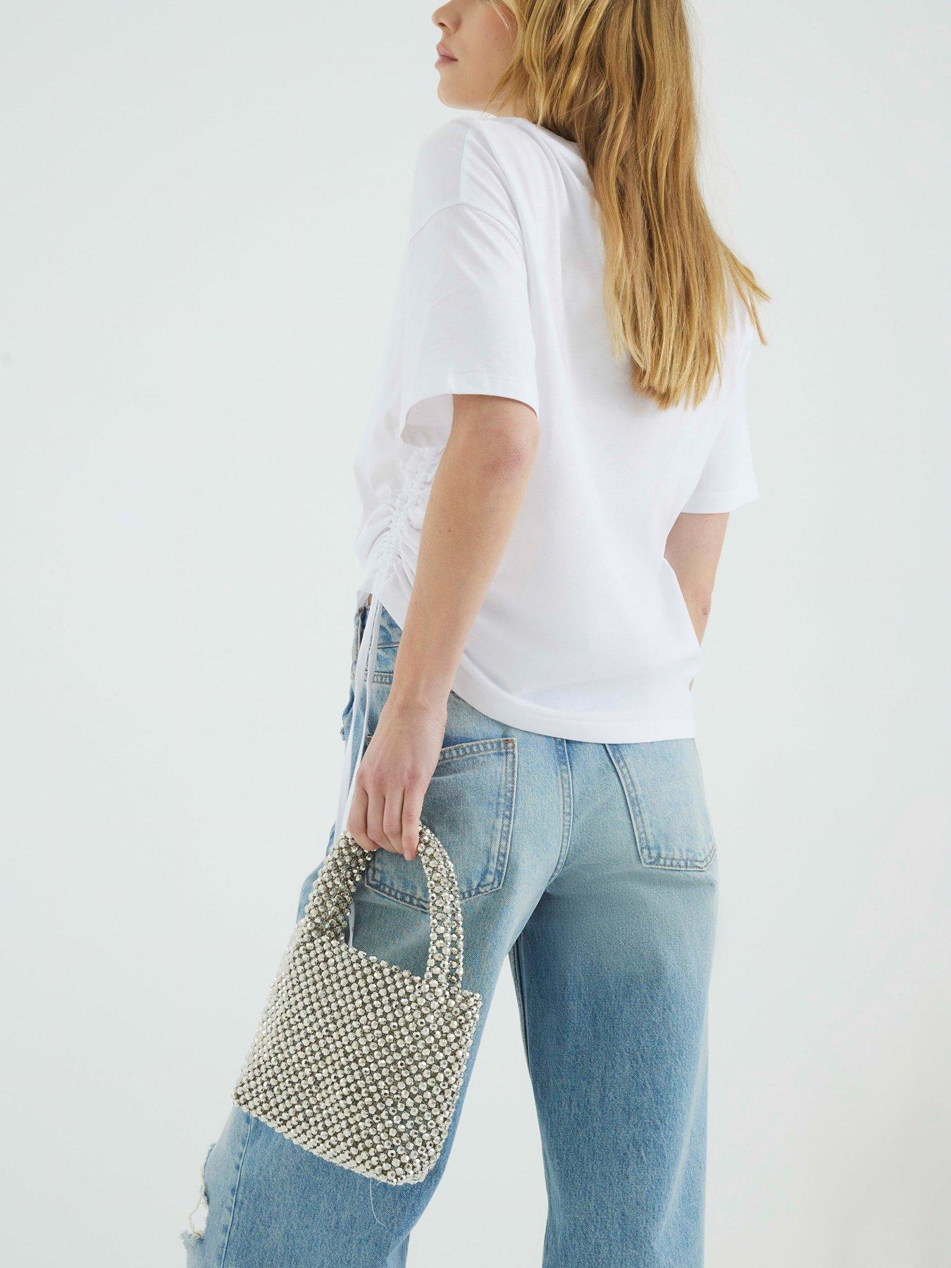 Image 2 of 5 of River Island Small Beaded Bag - Silver