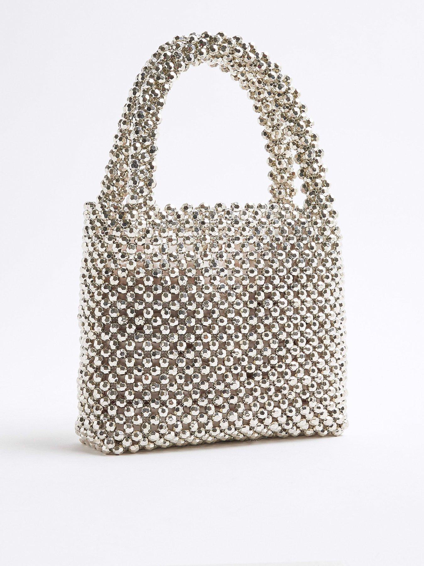 Image 3 of 5 of River Island Small Beaded Bag - Silver