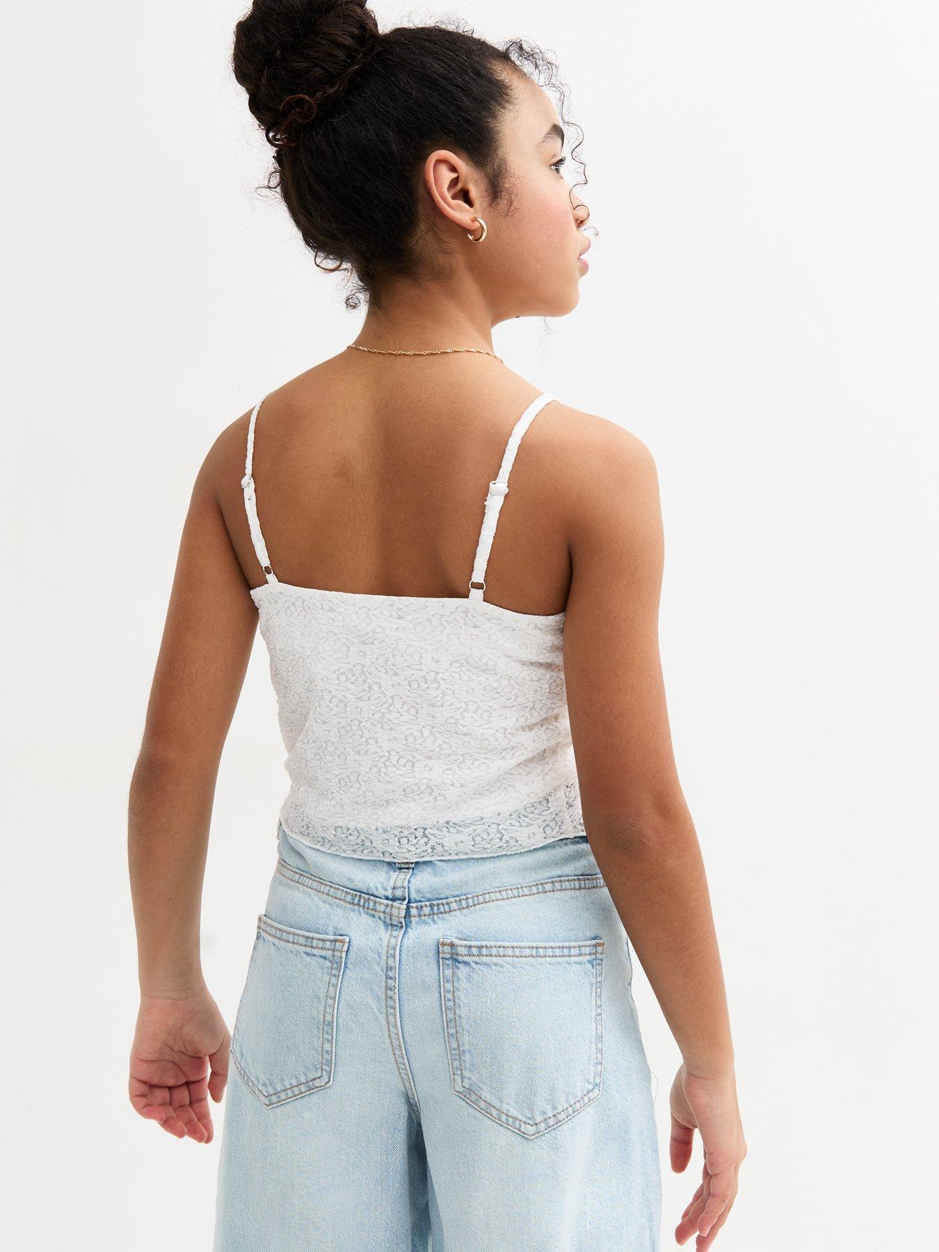 Image 2 of 4 of New Look 915 Girls White Lace Butterfly Hem Cami Top