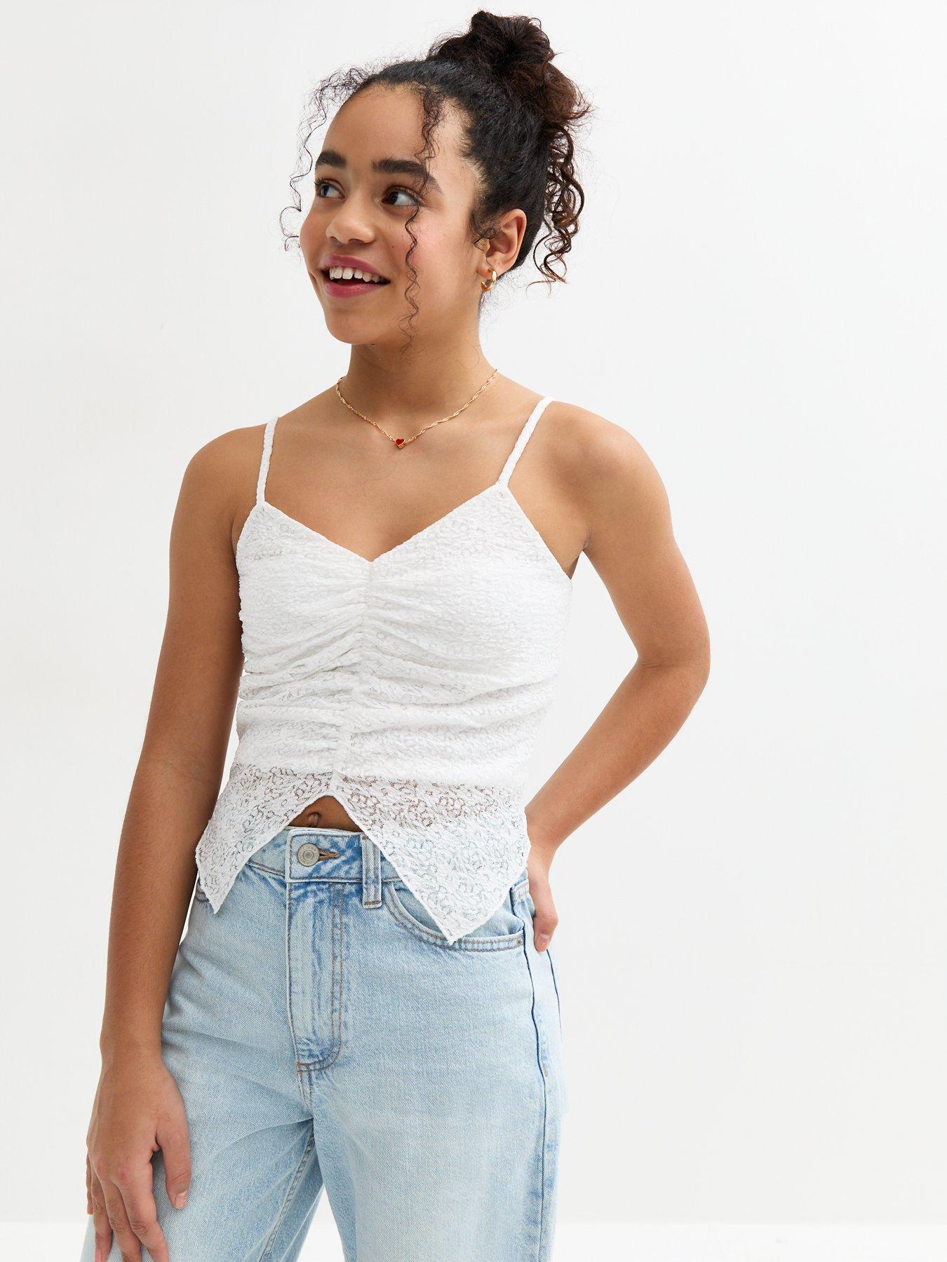 Image 4 of 4 of New Look 915 Girls White Lace Butterfly Hem Cami Top