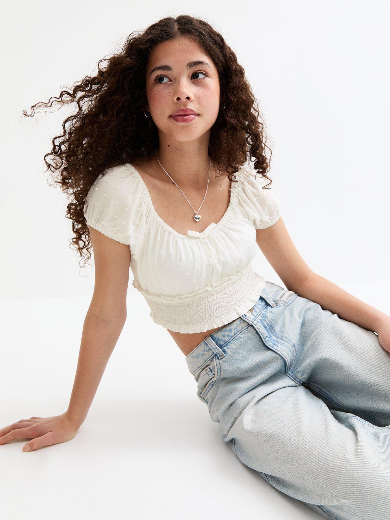 undefined Milkmaid Dobby Puff Sleeve Shirt - White