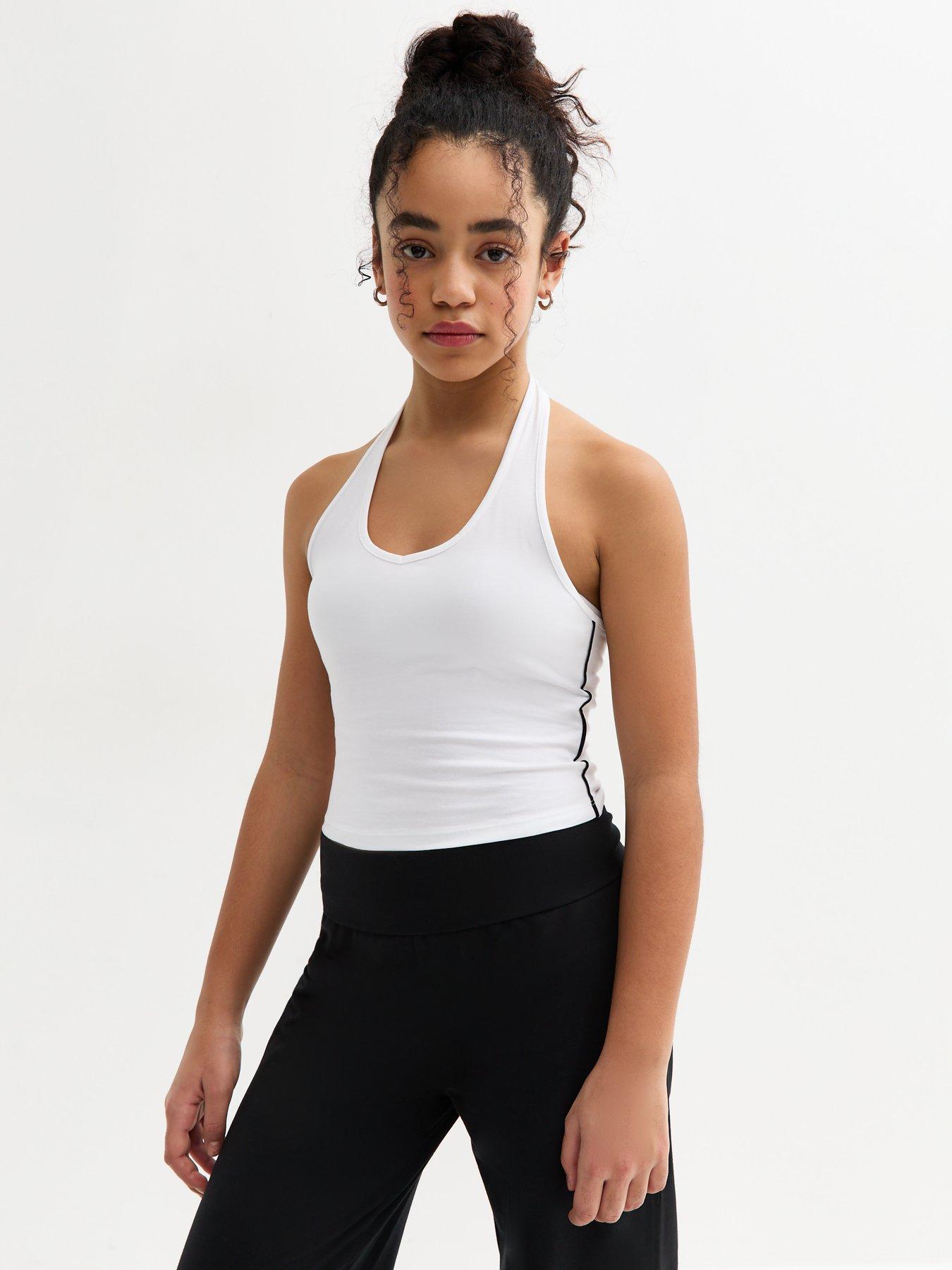 undefined Girls Contrast Trim Halterneck Top - White