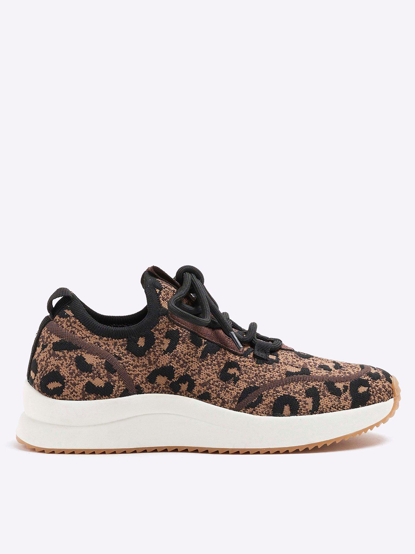 Wide Fit River Island Sock Trainer River Island Leopard Knitted