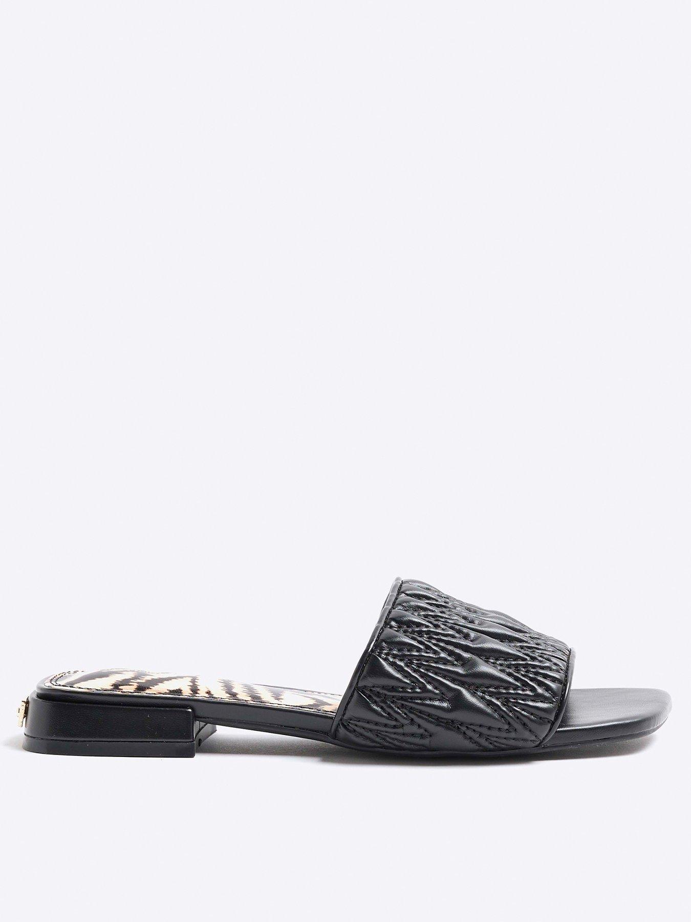 Image 1 of 5 of River Island Textured Mule Flat Sandal - Black