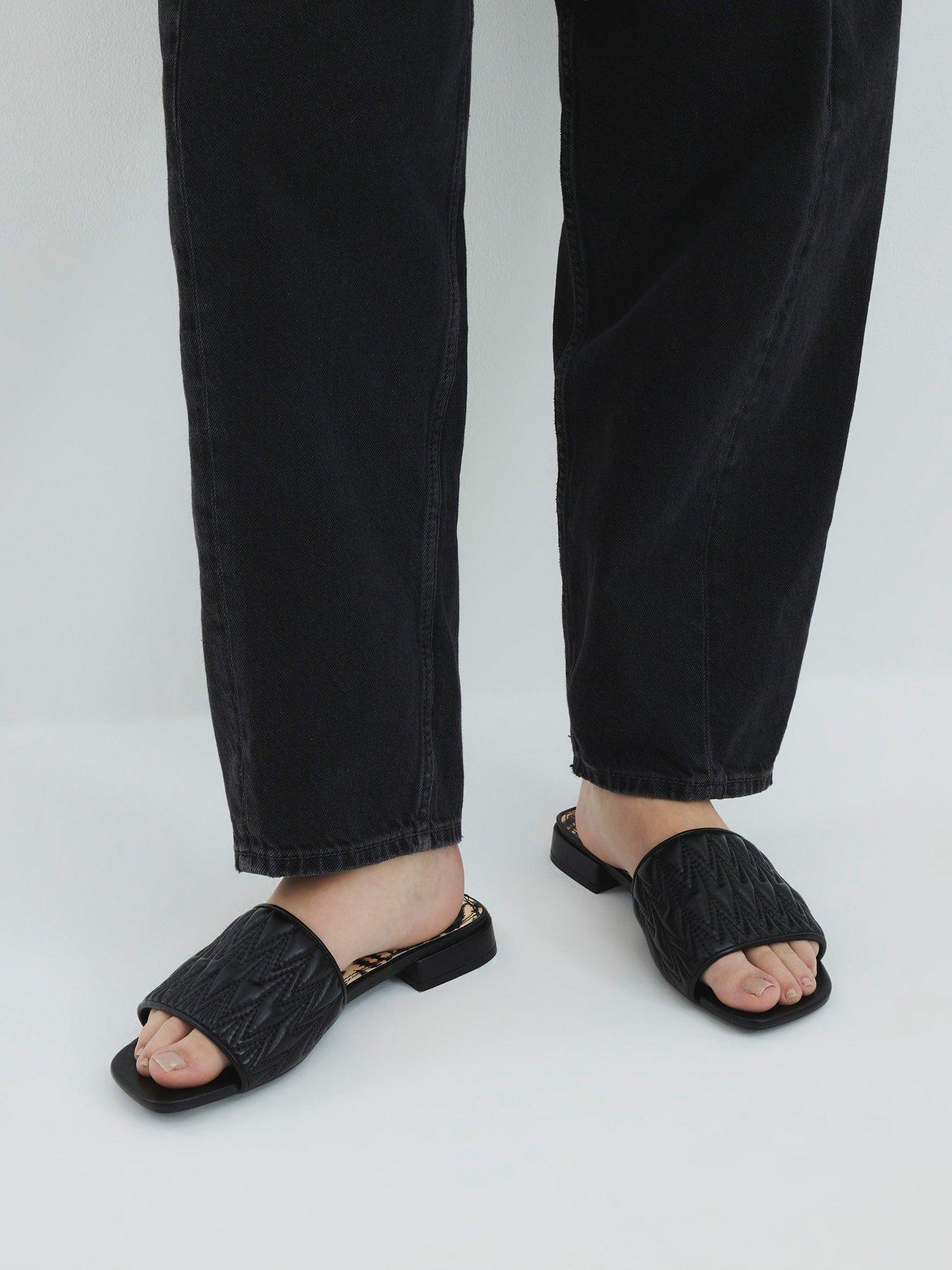 Image 2 of 5 of River Island Textured Mule Flat Sandal - Black