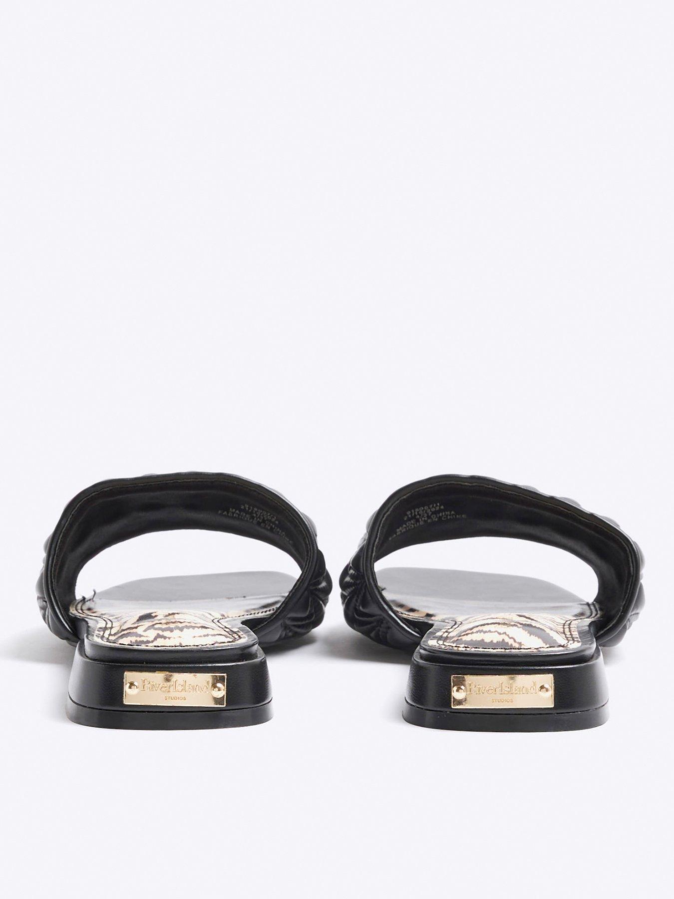 Image 3 of 5 of River Island Textured Mule Flat Sandal - Black