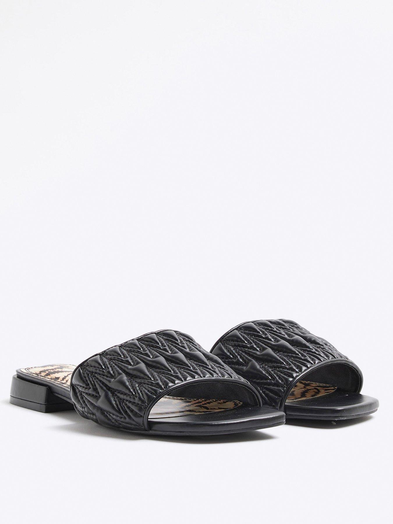 Image 4 of 5 of River Island Textured Mule Flat Sandal - Black