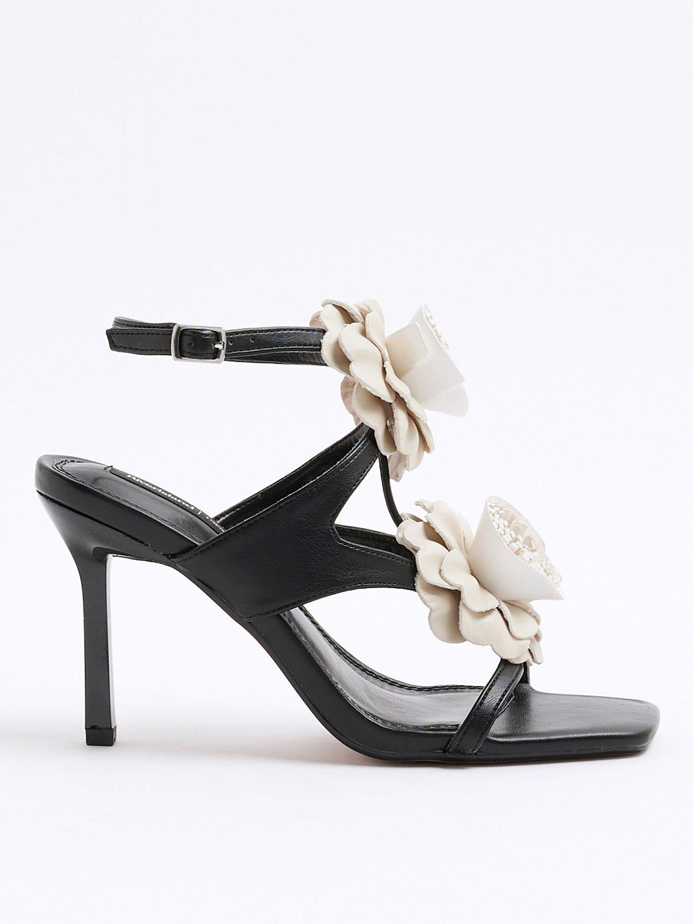 Image 2 of 5 of River Island Floral Trim Heeled Sandal - Black