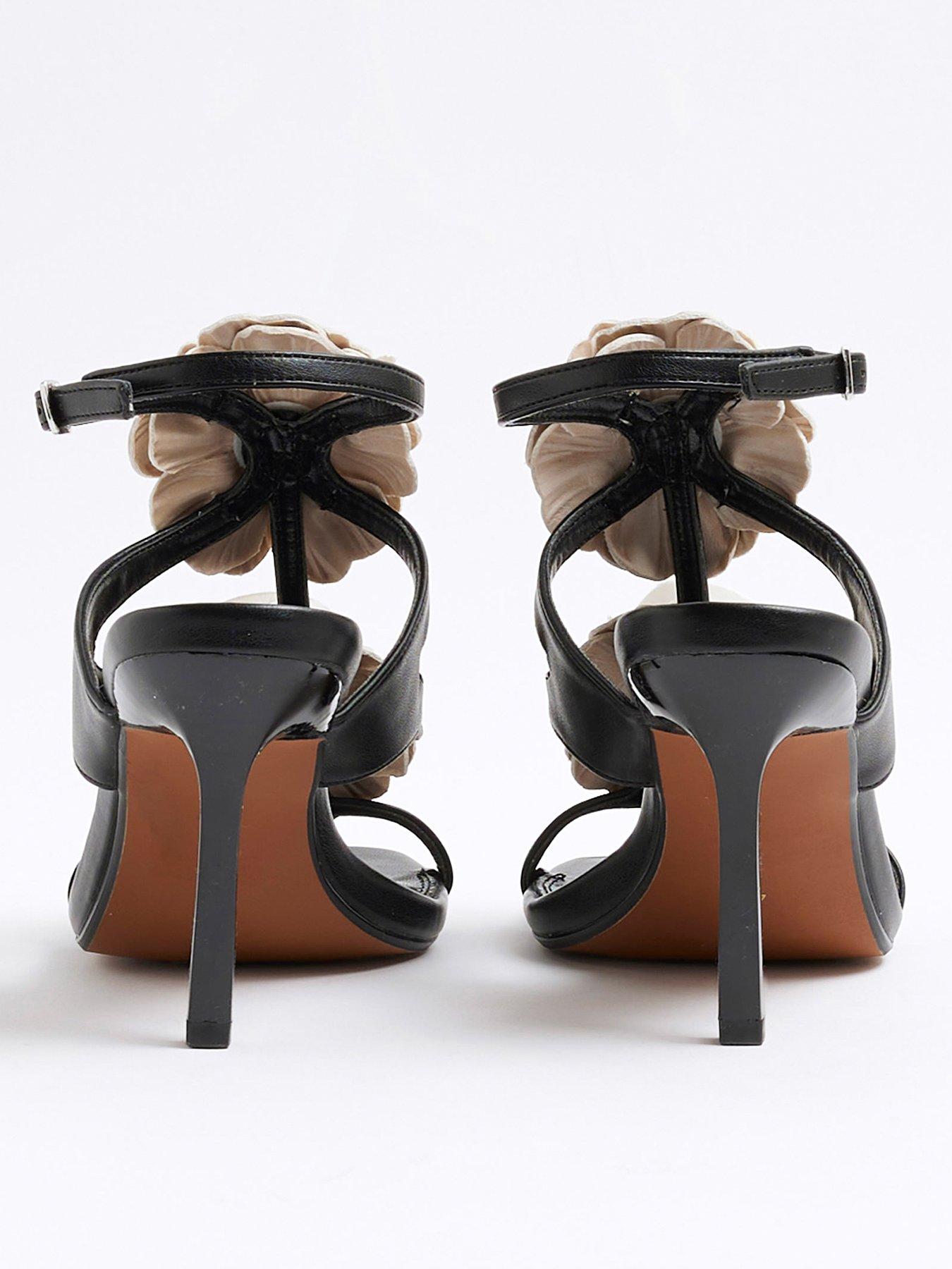 Image 3 of 5 of River Island Floral Trim Heeled Sandal - Black