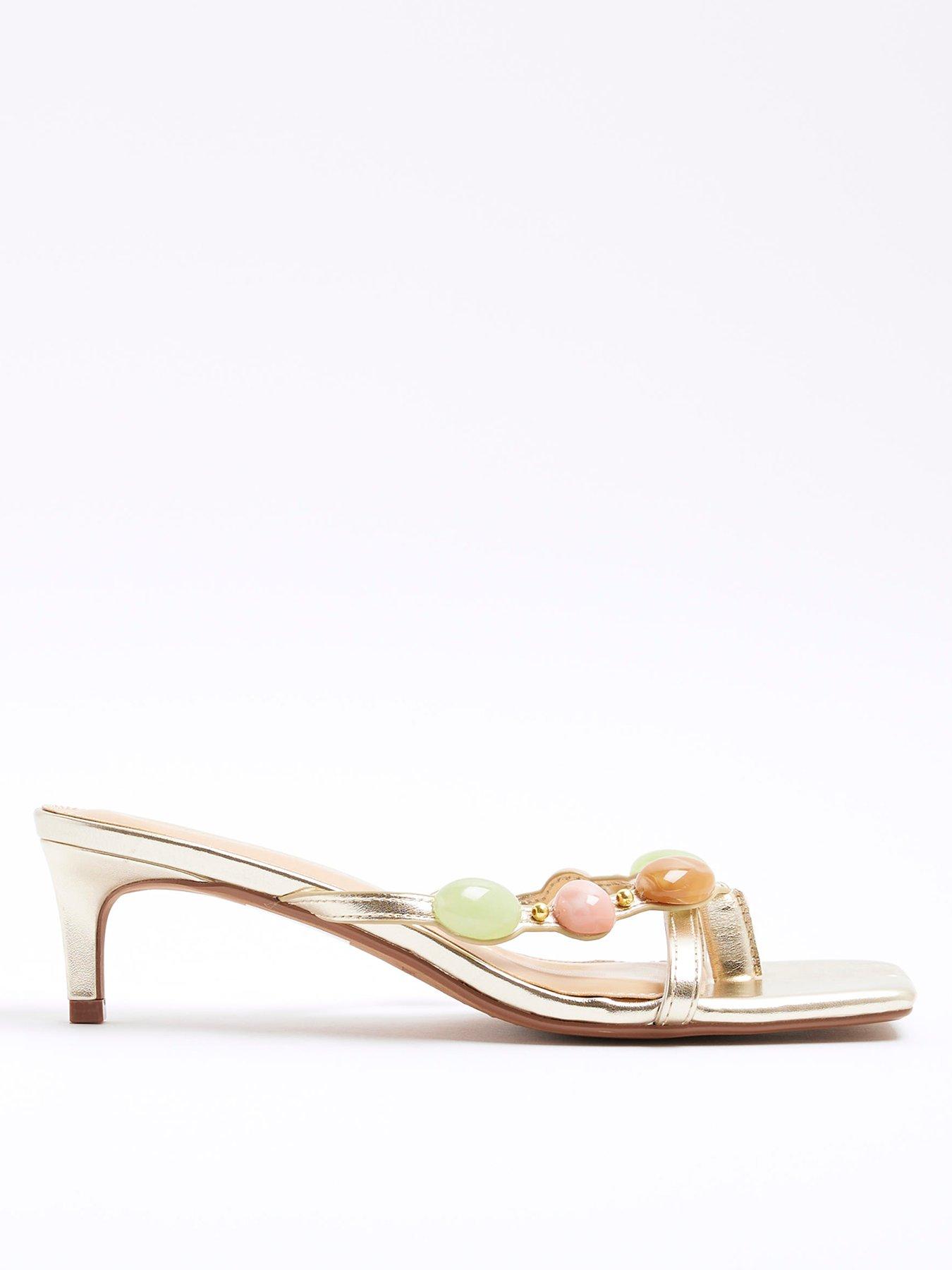 undefined Beaded Skinny Heel Sandal - Gold