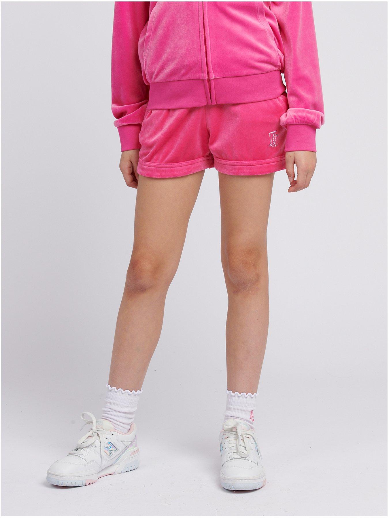 undefined Girls Diamante Velour Fold Up Short - Dark Pink