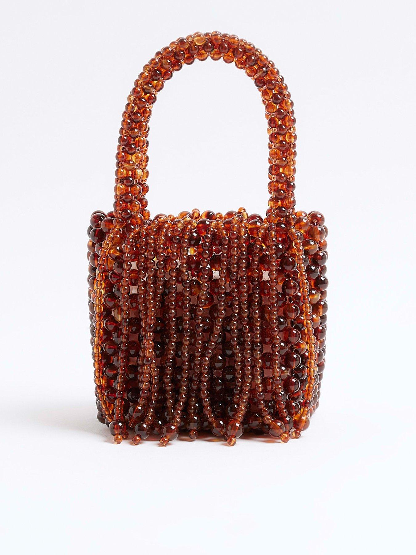 Image 1 of 5 of River Island Waterfall Pearl Bag - Brown