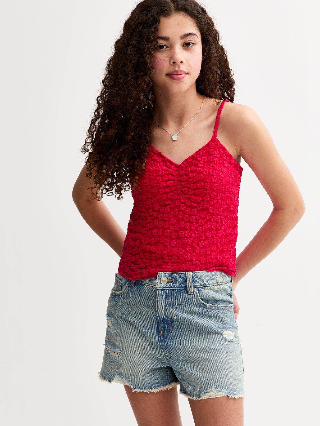 undefined Girls Blue Distressed Denim Shorts - Blue