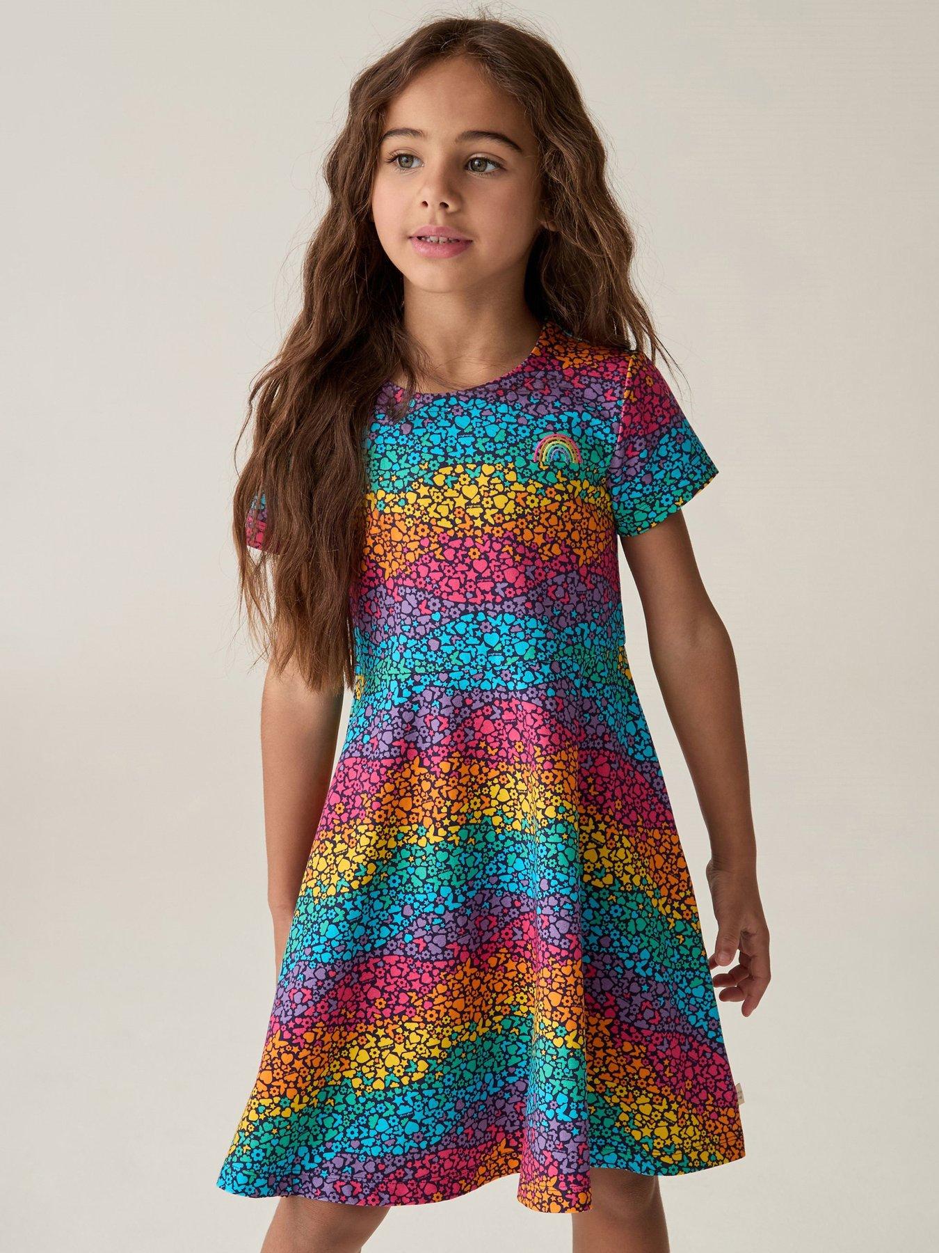undefined Girls Short Sleeve Colourful Skater Dress - Multi