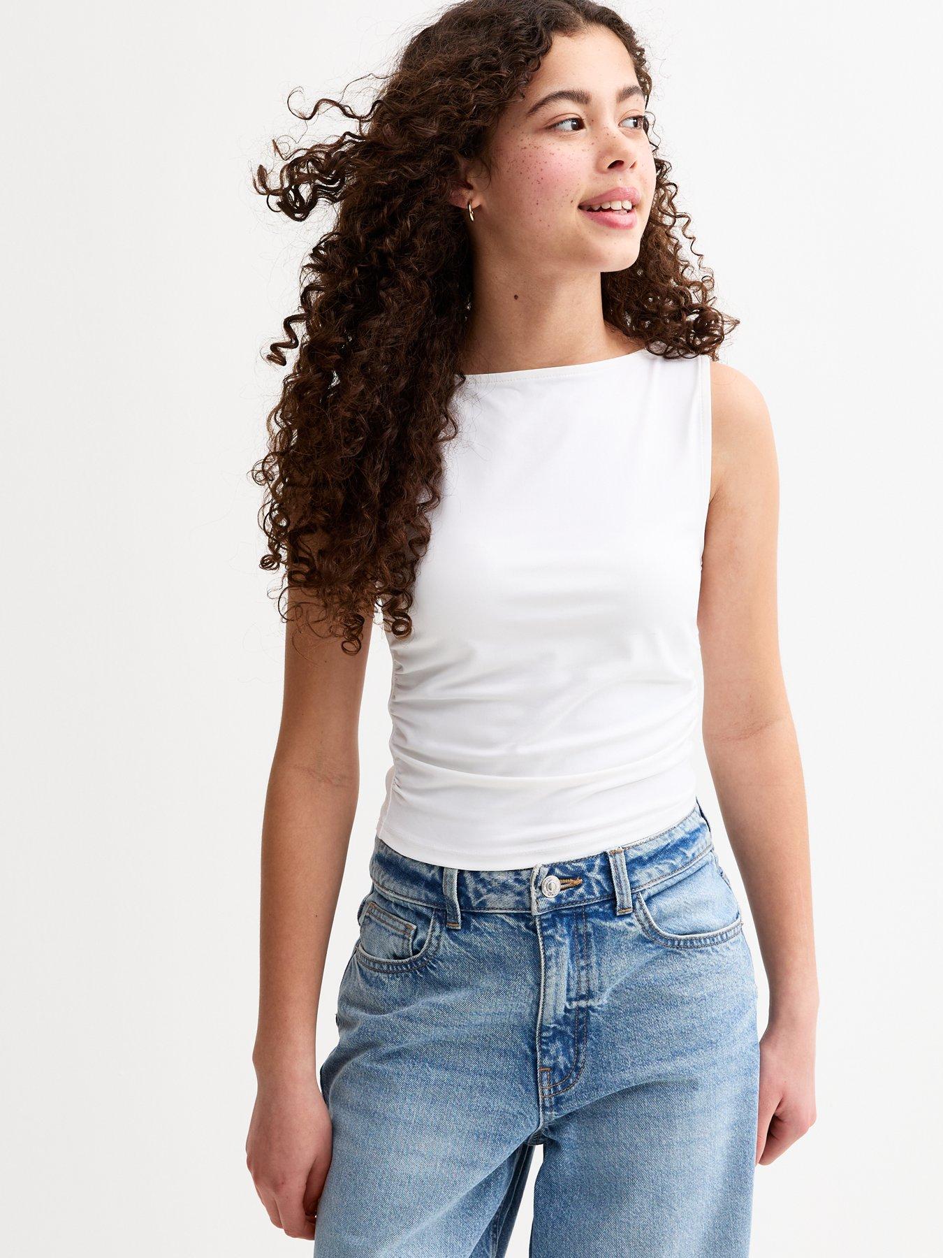 undefined Girls Slash Neck Vest - White