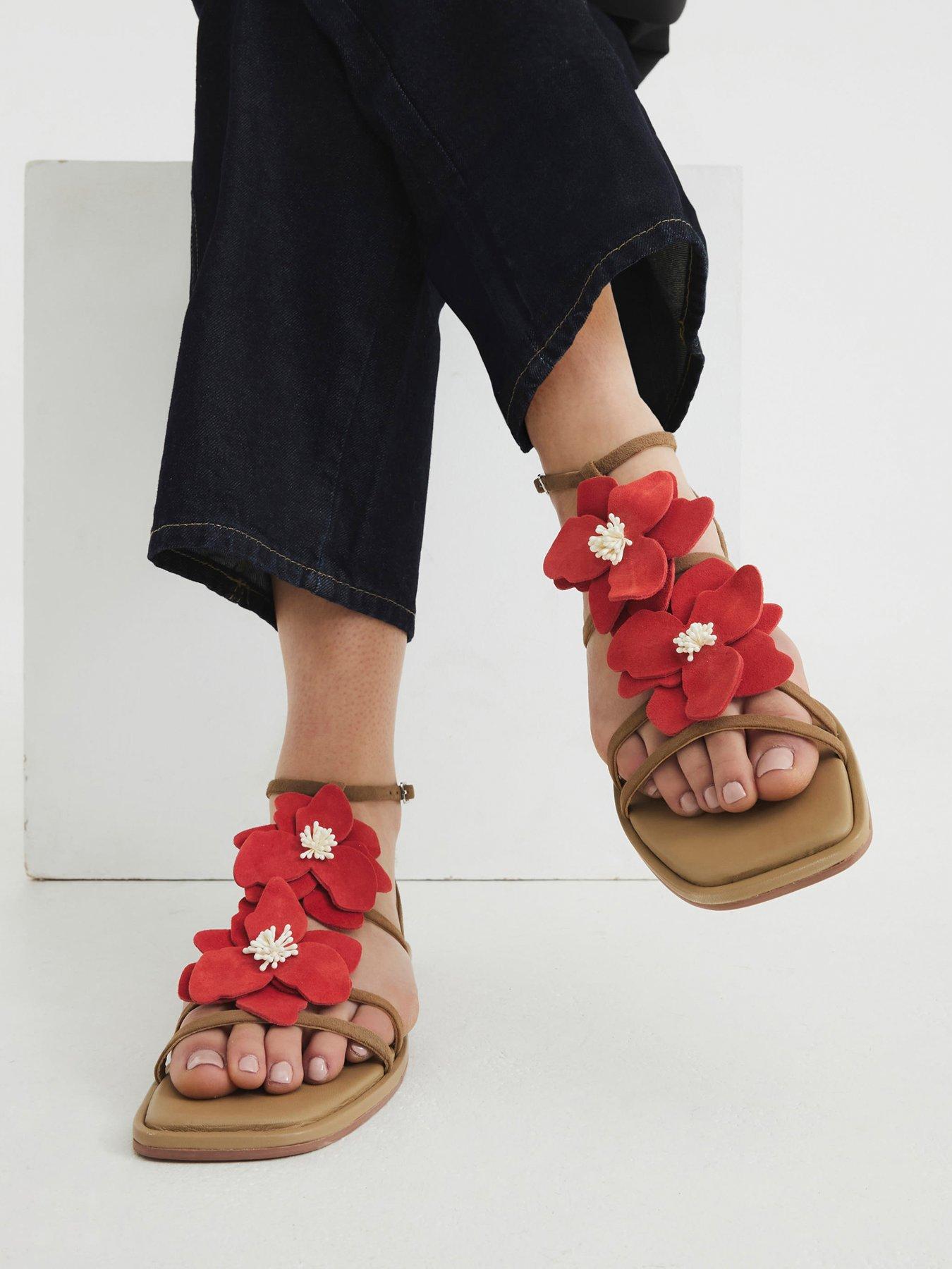 undefined Flower Trim Flat Sandal - Red